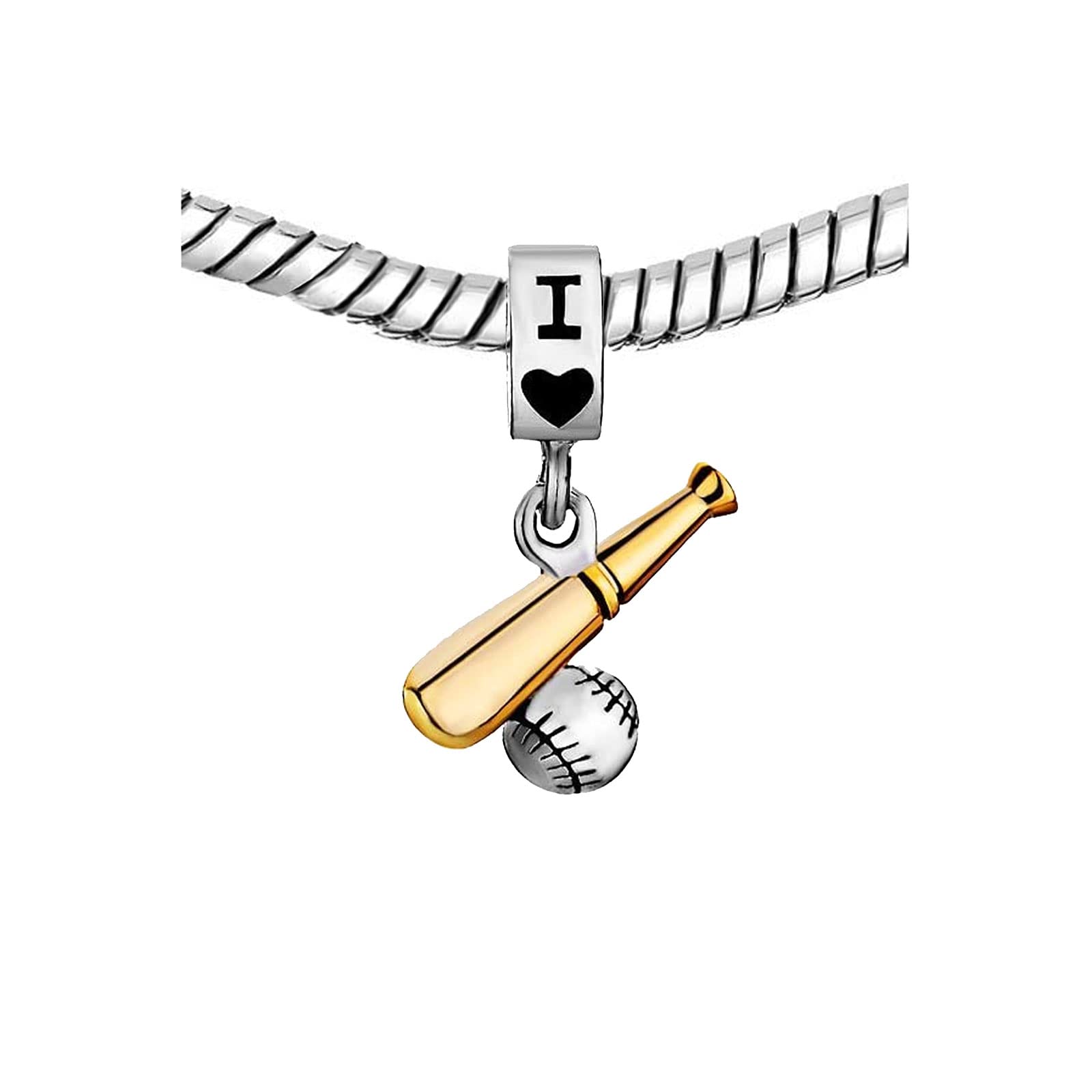 KunBead Baseball Heart Charm - Gold Tone Dangle Pendant for Pandora Bracelets & Necklaces - Perfect Birthday Gift for Women - Ideal for Sports Fans & Jewelry Lovers