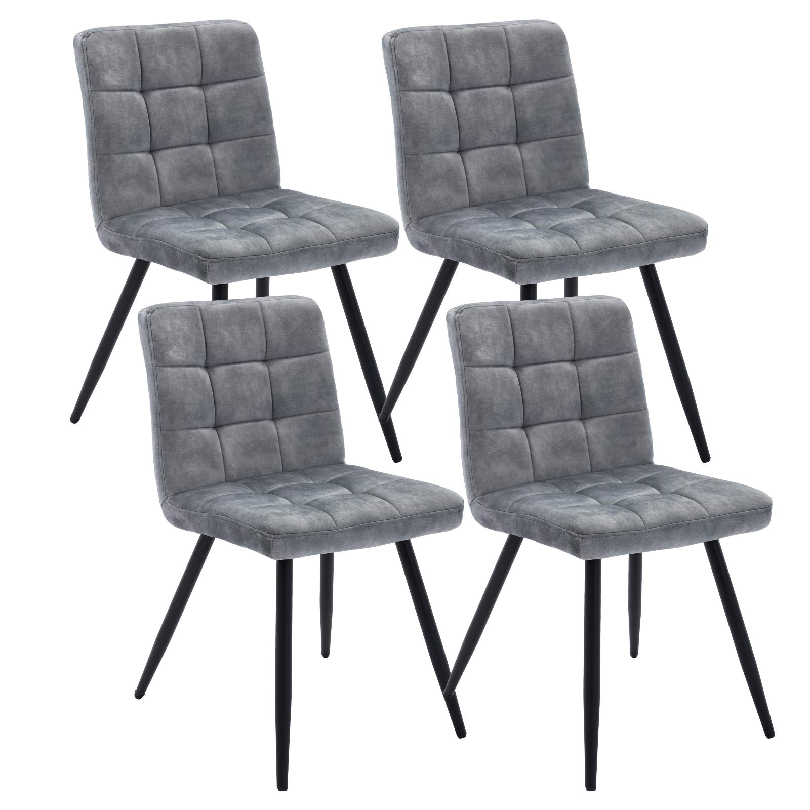 DUHOME Modern Fabric Dining Chairs Set of 4 - Grey Upholstered Living Room Chairs with Black Metal Legs for Kitchen, Dining Room & Vanity - Elegant Home Decor & Reception Seating