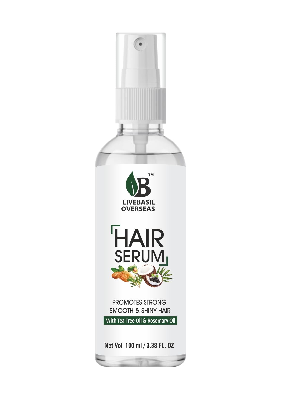 Livebasil Hair Growth Serum with Tea Tree & Rosemary Oil - Promotes Strong, Smooth & Shiny Hair (100ml) - Best for Thinning Hair & Scalp Care - Perfect for Daily Hair Regimen & Styling Prep