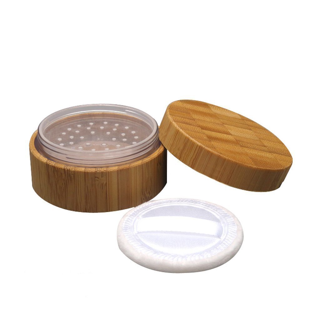 30ml 1 oz Empty Bamboo Loose Powder Container with Puff & Sifter - Refillable Makeup Case for Mineral Foundation, Blush & Setting Powder | Perfect for Travel & Professional Makeup Kits
