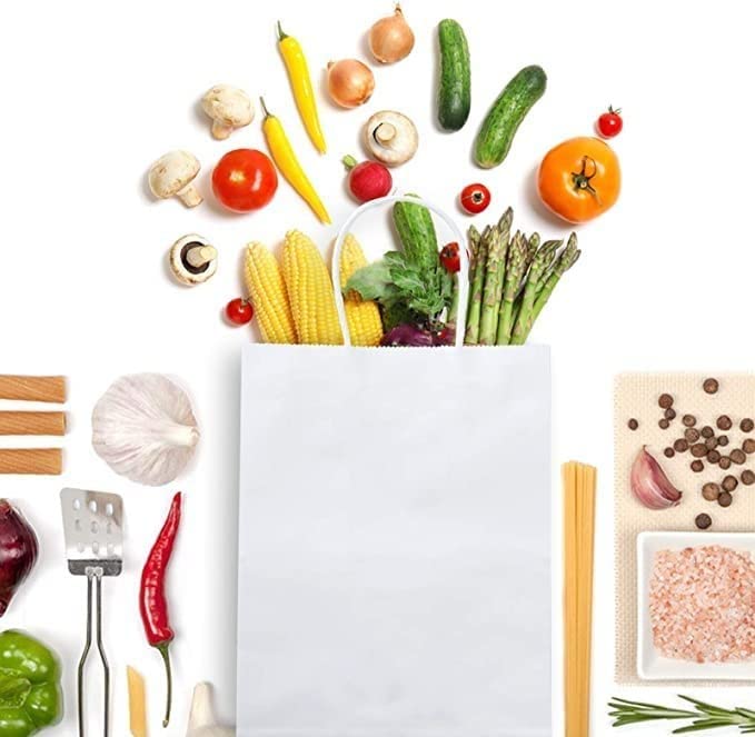 Premium White Paper Gift Bags - Eco-Friendly & Recyclable Return Gift Bags (12x16x5 Inches, Pack of 25) - Perfect for Weddings, Baby Showers, Birthday Parties & Retail Shopping