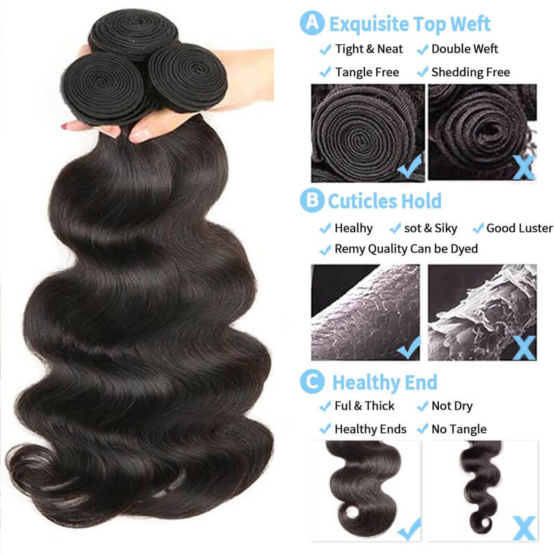 Eullair 10A Brazilian Virgin Human Hair Bundles - 3/4 Body Wave Weave Extensions for Stunning Salon-Quality Hairstyles | Perfect for Daily Wear, Special Occasions & Protective Styling