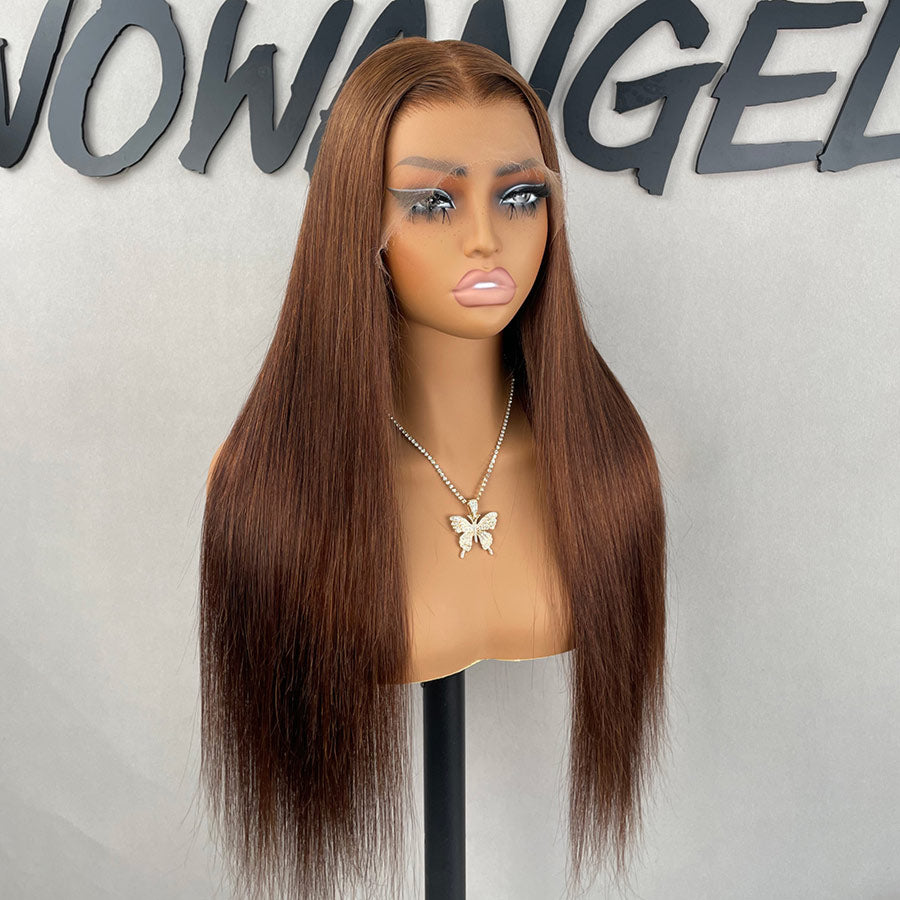WOWANGEL 13x6 HD Lace Front Wig - Chestnut Brown Skinlike Real Human Hair Wig for Women | Natural Look for Daily Wear, Cosplay & Special Occasions