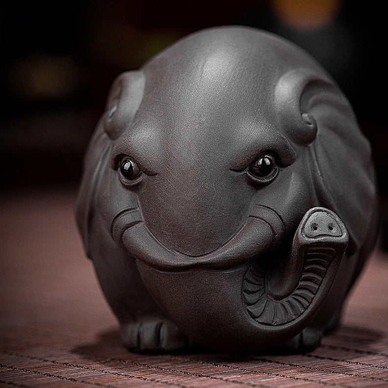 Authentic Yixing Clay Round Elephant Tea Pet - Handmade Chinese Tea Ceremony Companion for Good Luck & Fortune - Perfect for Tea Lovers & Collectors (Use in Tea Brewing Rituals & Home Decor)