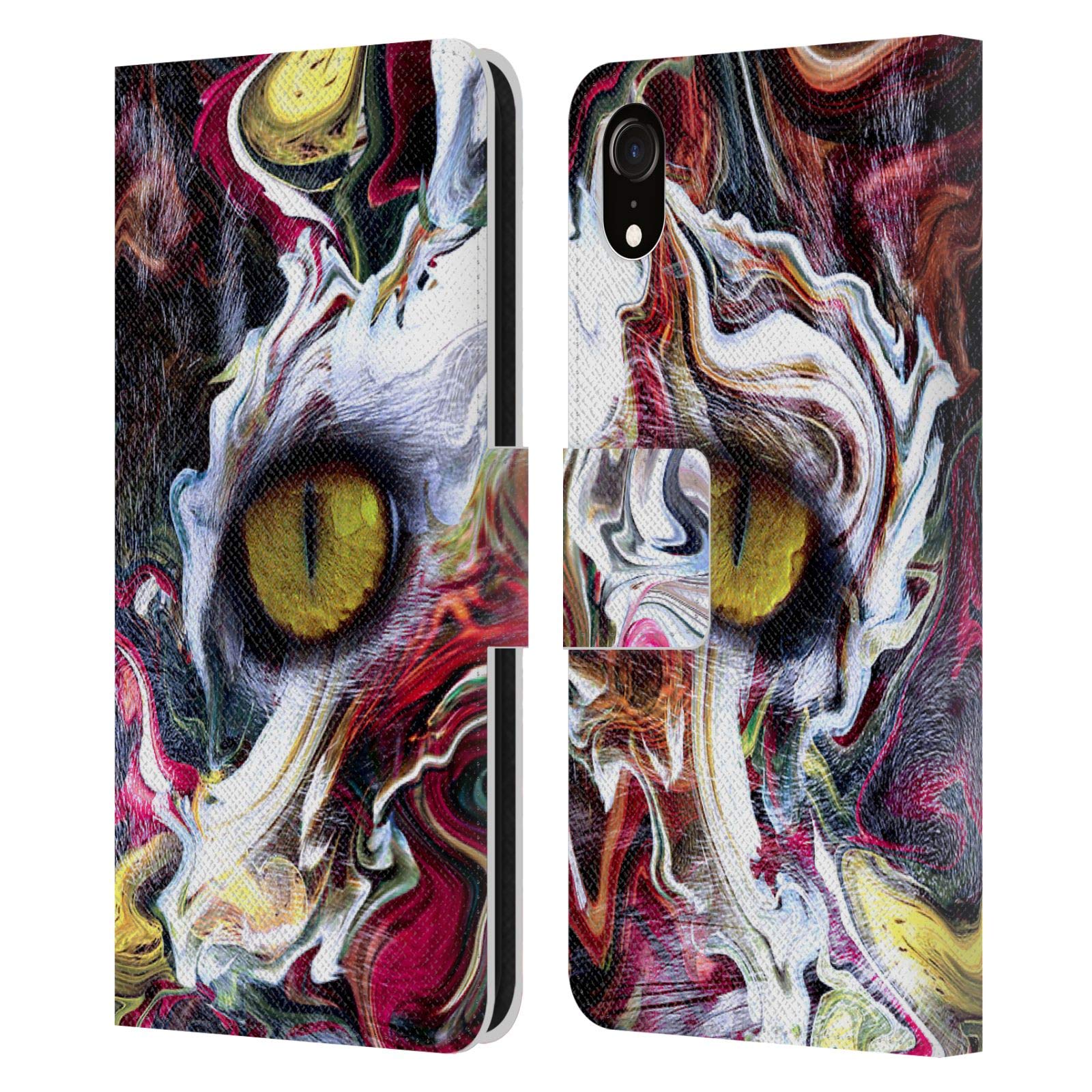 Riza Peker Feline Gaze Abstract Leather Book Wallet Case Cover for Apple iPhone XR - Officially Licensed by Head Case Designs, Perfect for Daily Use and Travel