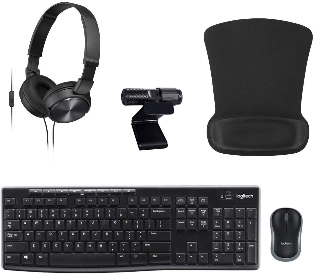 Logitech MK270 Wireless Keyboard and Mouse Combo with Foldable Headset, Gel Mouse Pad & PW313 1080p Webcam - Perfect for Video Conferencing, Live Streaming on Zoom, Skype, Teams & YouTube | Home Office & Remote Work Setup