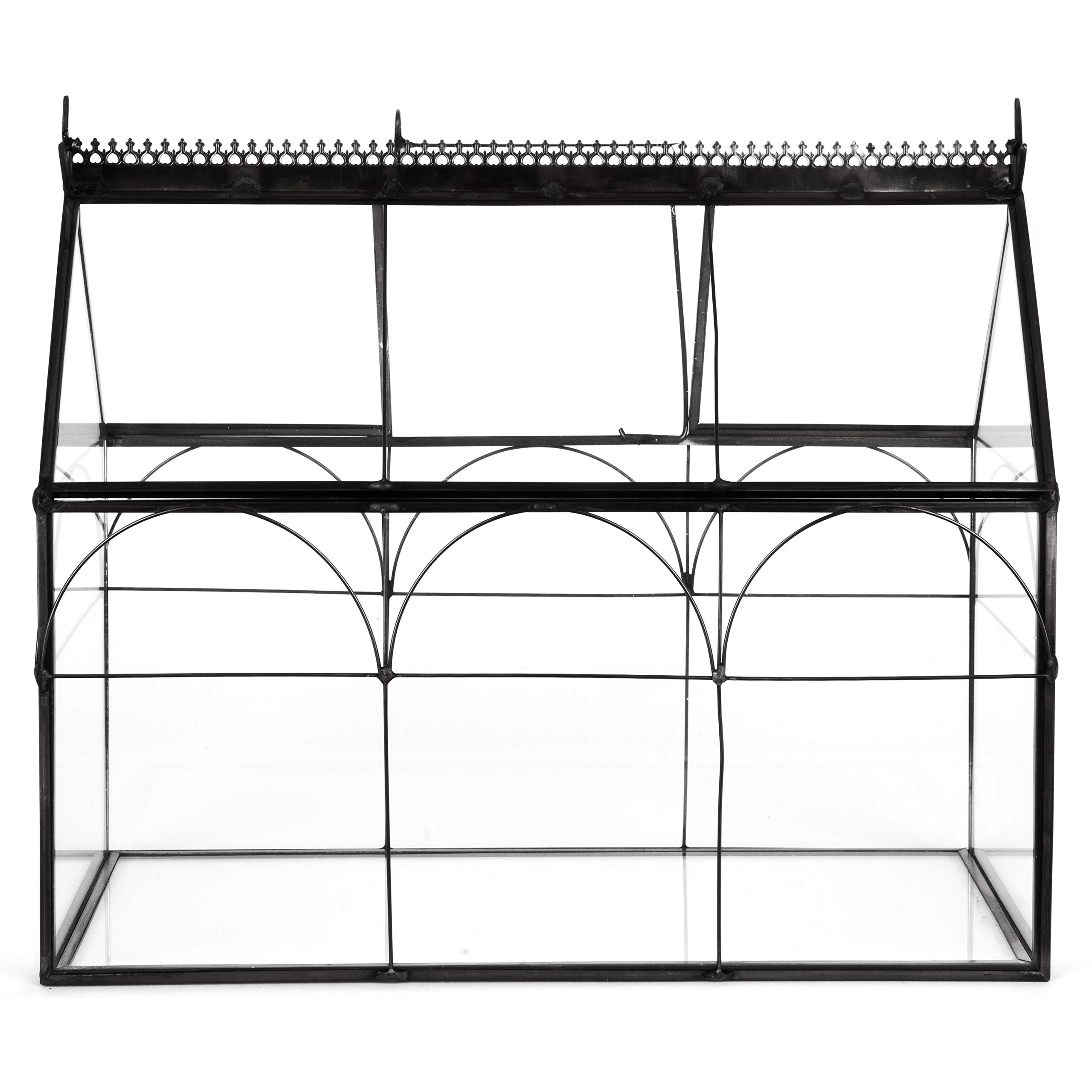 Decorative Glass Greenhouse Terrarium (10x4.5x9 Inches) - Indoor Tabletop Black Hinged Geometric Planter for Succulents, Air Plants, Moss & Ferns - Modern Home, Office & Garden Decor - Perfect Gift for Plant Lovers - Ideal for Windowsills, Desks & Shelf Displays