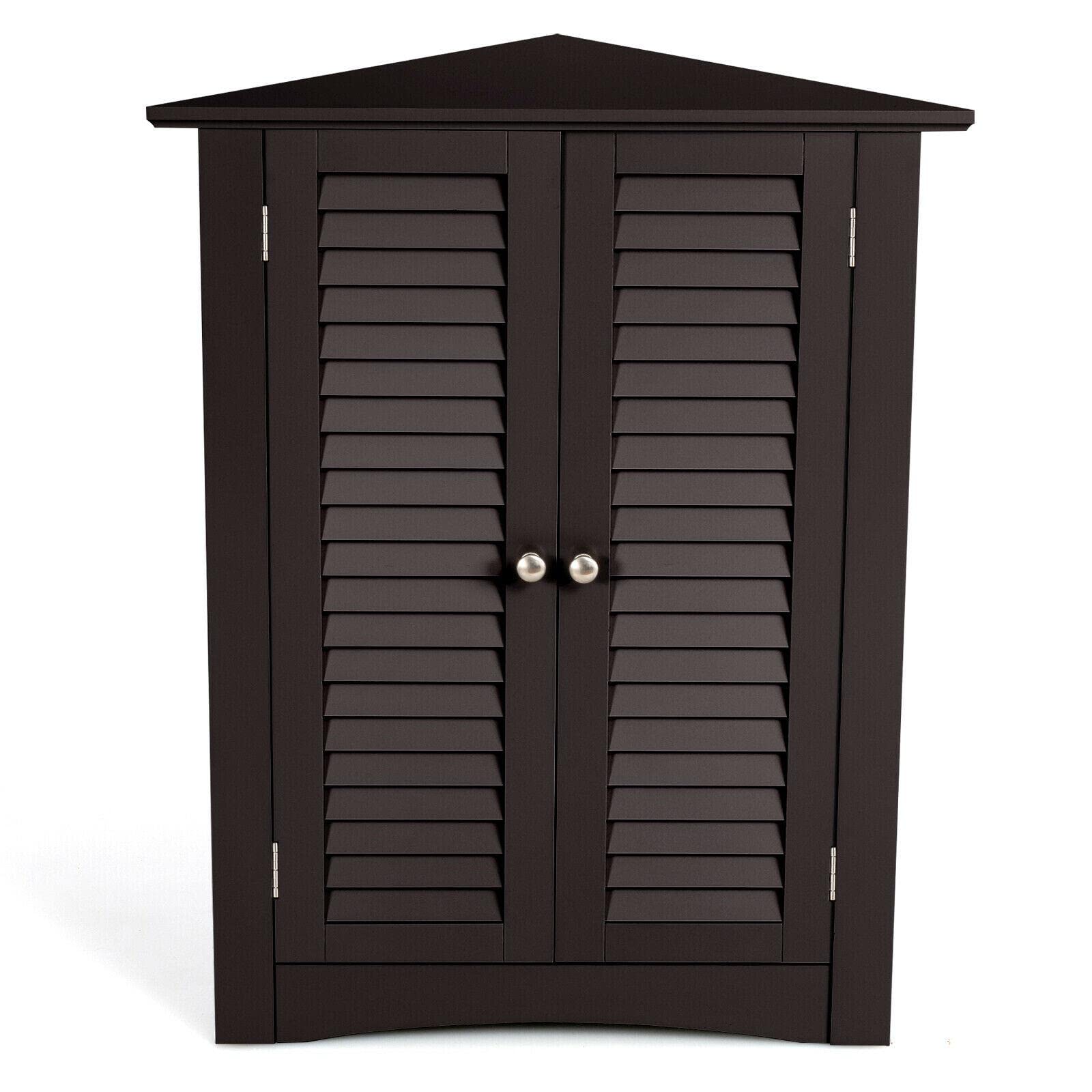 Freestanding Floor Corner Storage Cabinet with Shutter Door - Brown Padro Bathroom Cabinet for Bathroom Organization, Bath Accessories & Towel Storage - Perfect for Small Bathrooms, Laundry Rooms & Closets