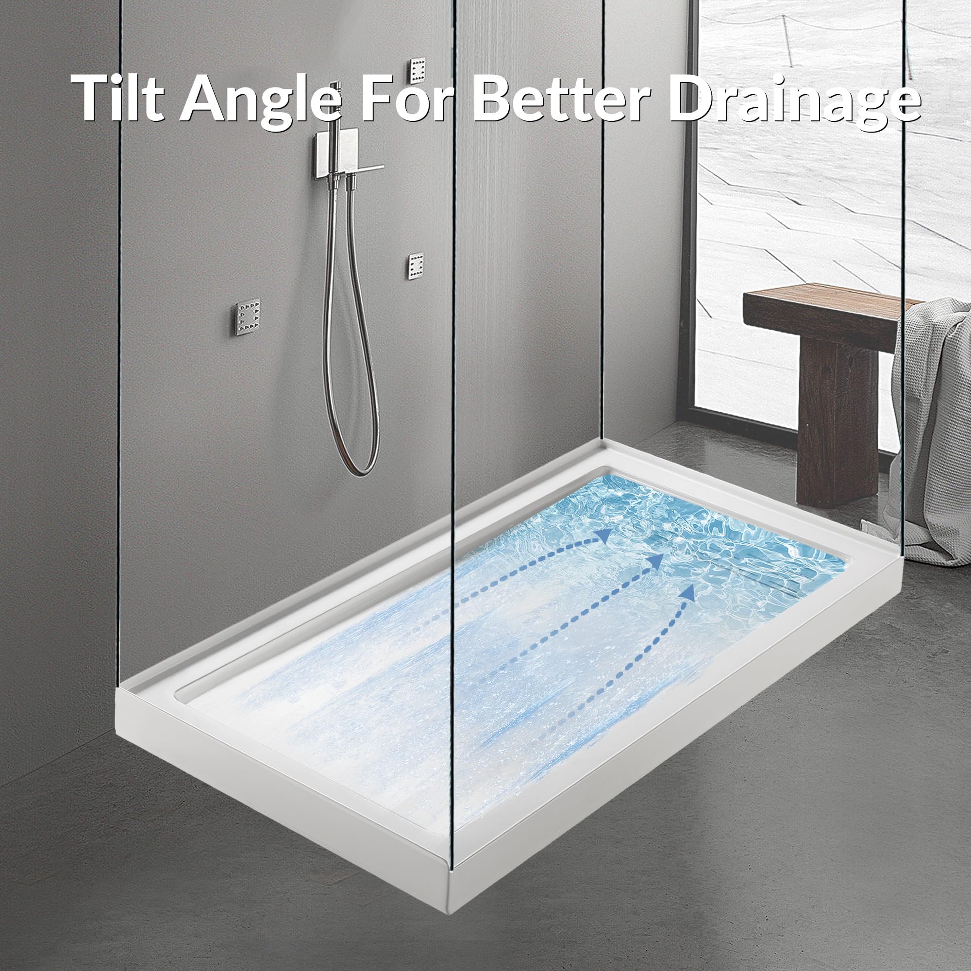 MORVANO 60x32 Inch Acrylic Shower Base Pan with Non-Slip Surface & Right Drain - White Bathroom Shower Tray with Removable Stainless Steel Cover | Perfect for Modern Bathroom Renovations and ADA Compliant Installations