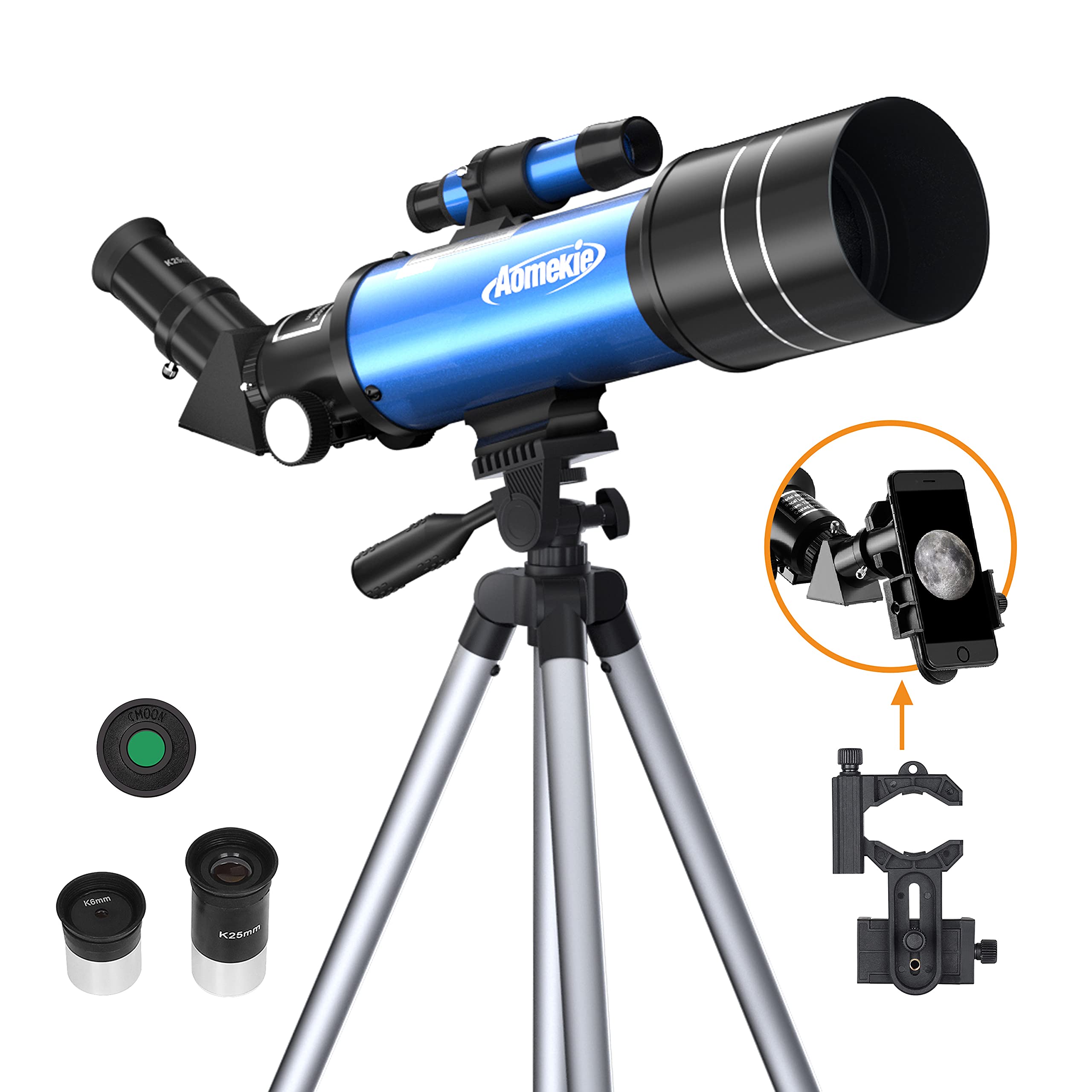 AOMEKIE 70mm/400mm Refractor Telescope for Kids & Adults - Astronomy Telescope for Beginners with Moon Filter, Finderscope, Phone Adapter & Adjustable Tripod - Perfect for Stargazing, Moon Observation & Outdoor Exploration
