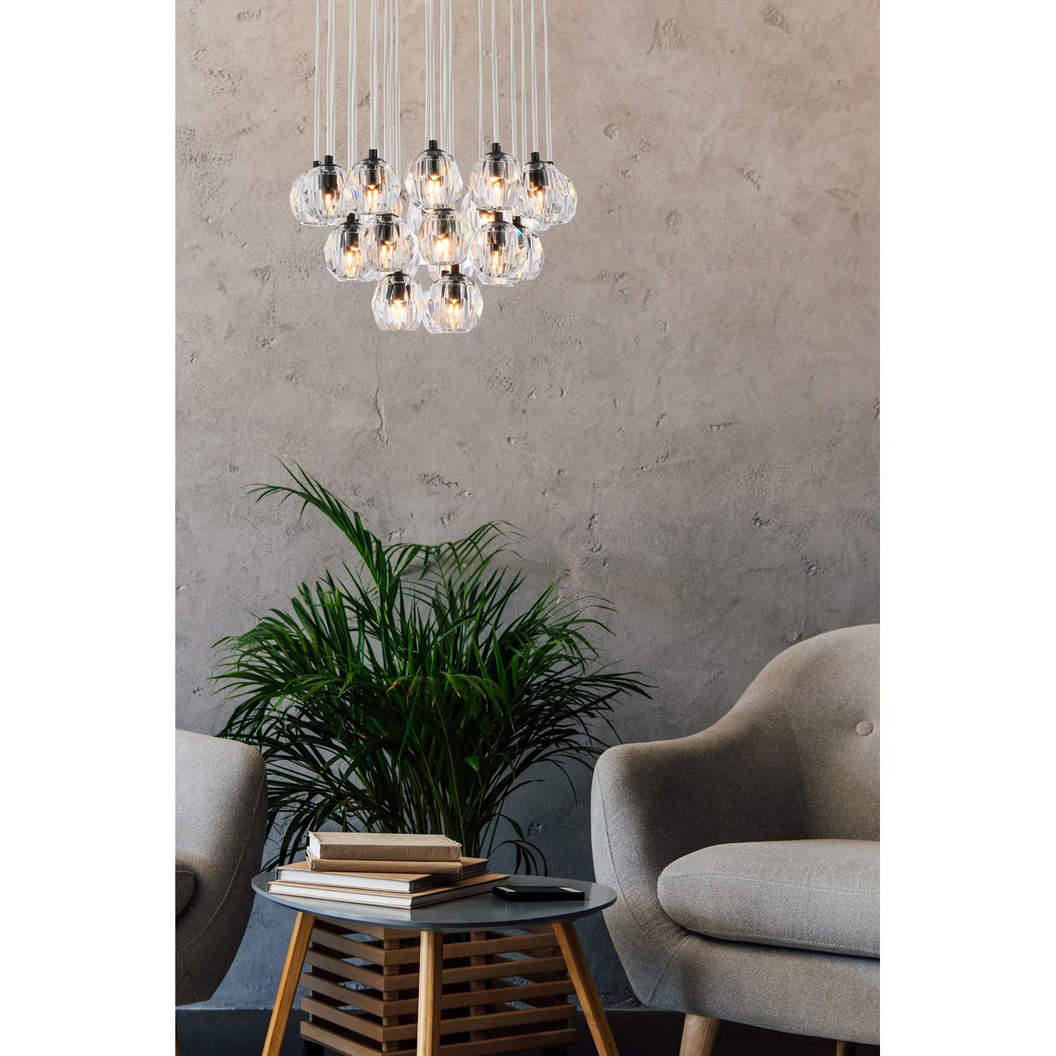 24-Light Black Modern Chandelier - Eren Stylish Hanging Pendant Light Fixture for Dining Room, Living Room, Bedroom, Kitchen, and Foyer