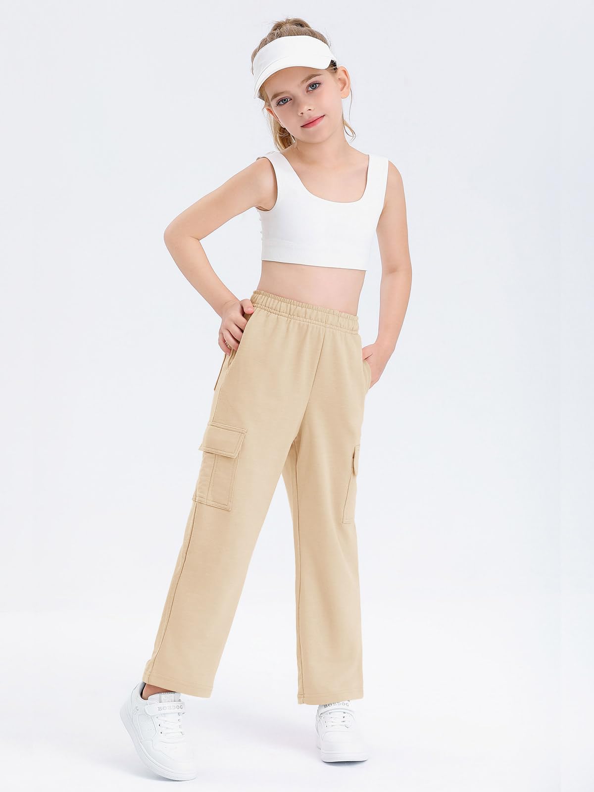 Girls Kids Cargo Sweatpants - Wide Leg Straight Jogger Pants for Girls Age 5-14 Years | Comfortable Casual Wear for School, Playdates & Outdoor Activities