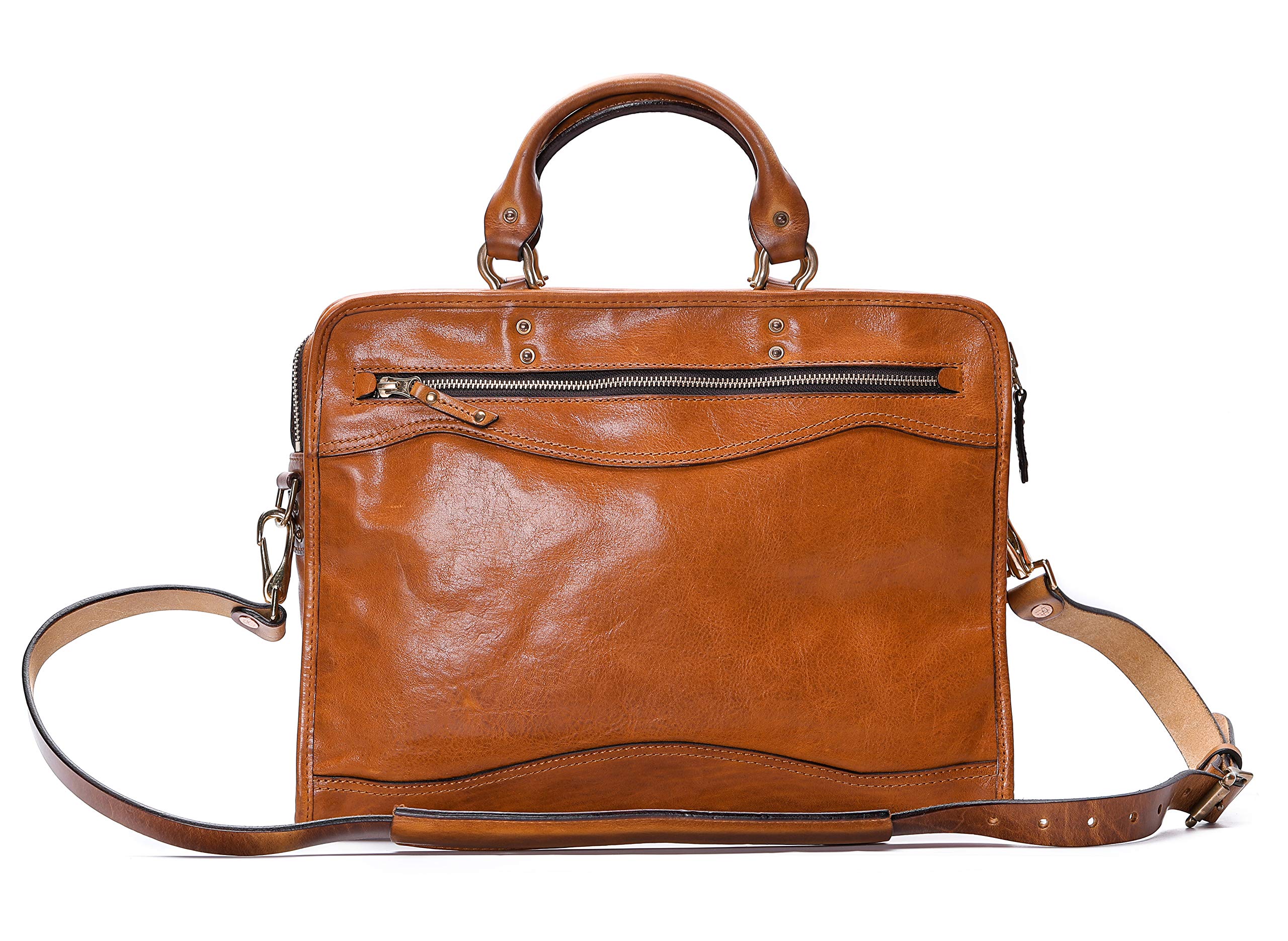 Premium Men's Leather Briefcase - Business Laptop Messenger Bag for Work & Travel - Durable Tan Leather Handbag for Professionals & Commuters