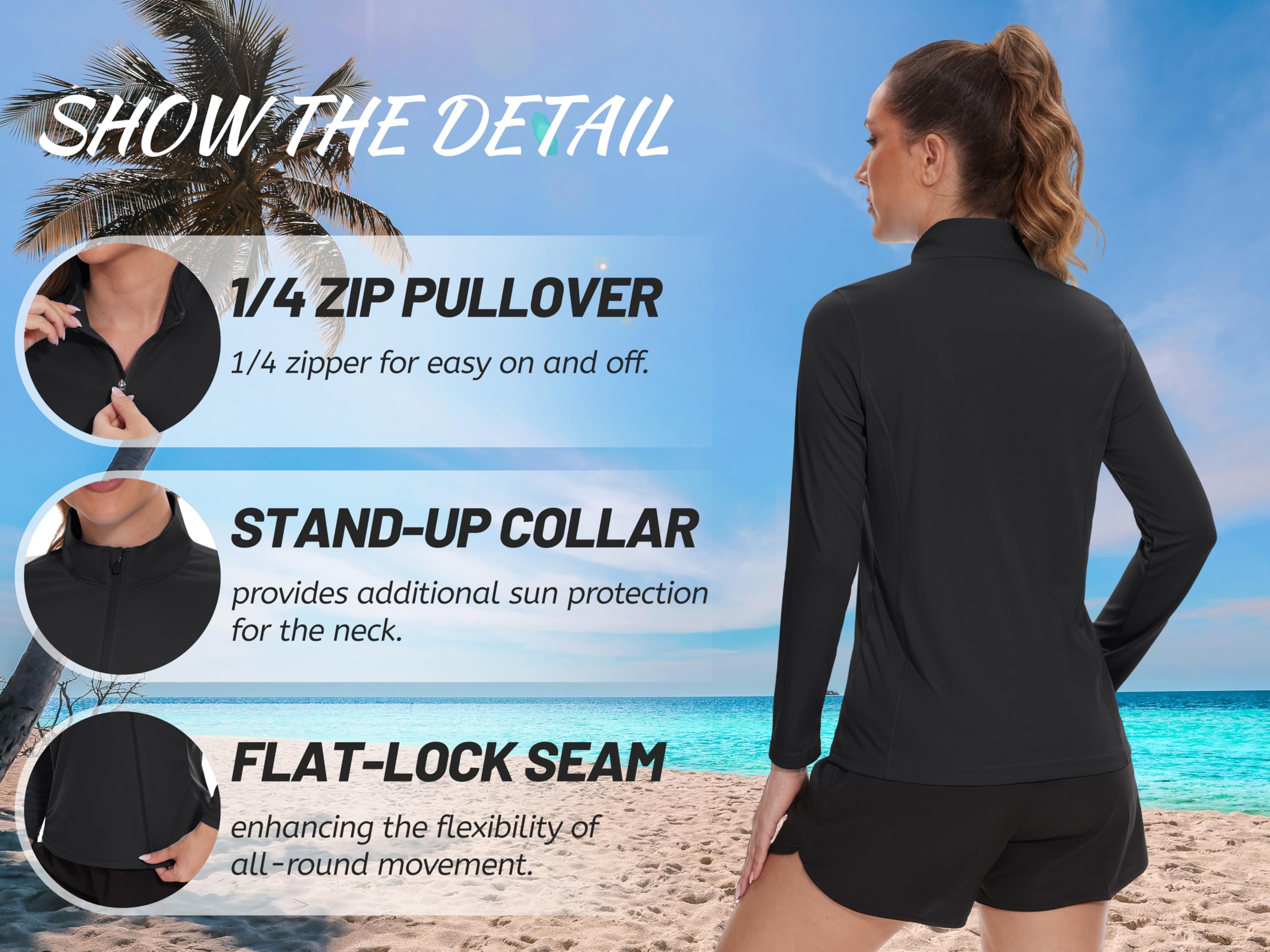 TACVASEN Women's UPF 50+ UV Protection Quarter Zip Pullover Long Sleeve Shirt - Golf, Hiking, Workout & Outdoor Activewear Top for Sun Protection