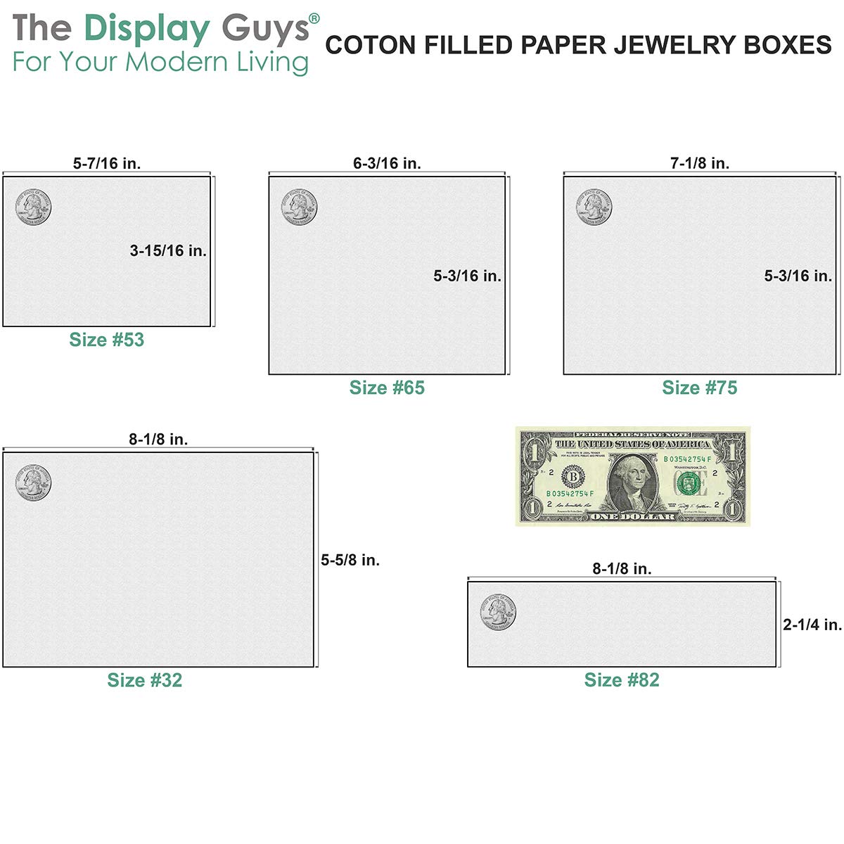 TheDisplayGuys - 100-Pack #99 Cotton Filled Cardboard Jewelry Gift Boxes (5 Sizes Assortment) - Teal Green - Perfect for Jewelry Storage, Shipping, and Retail Display