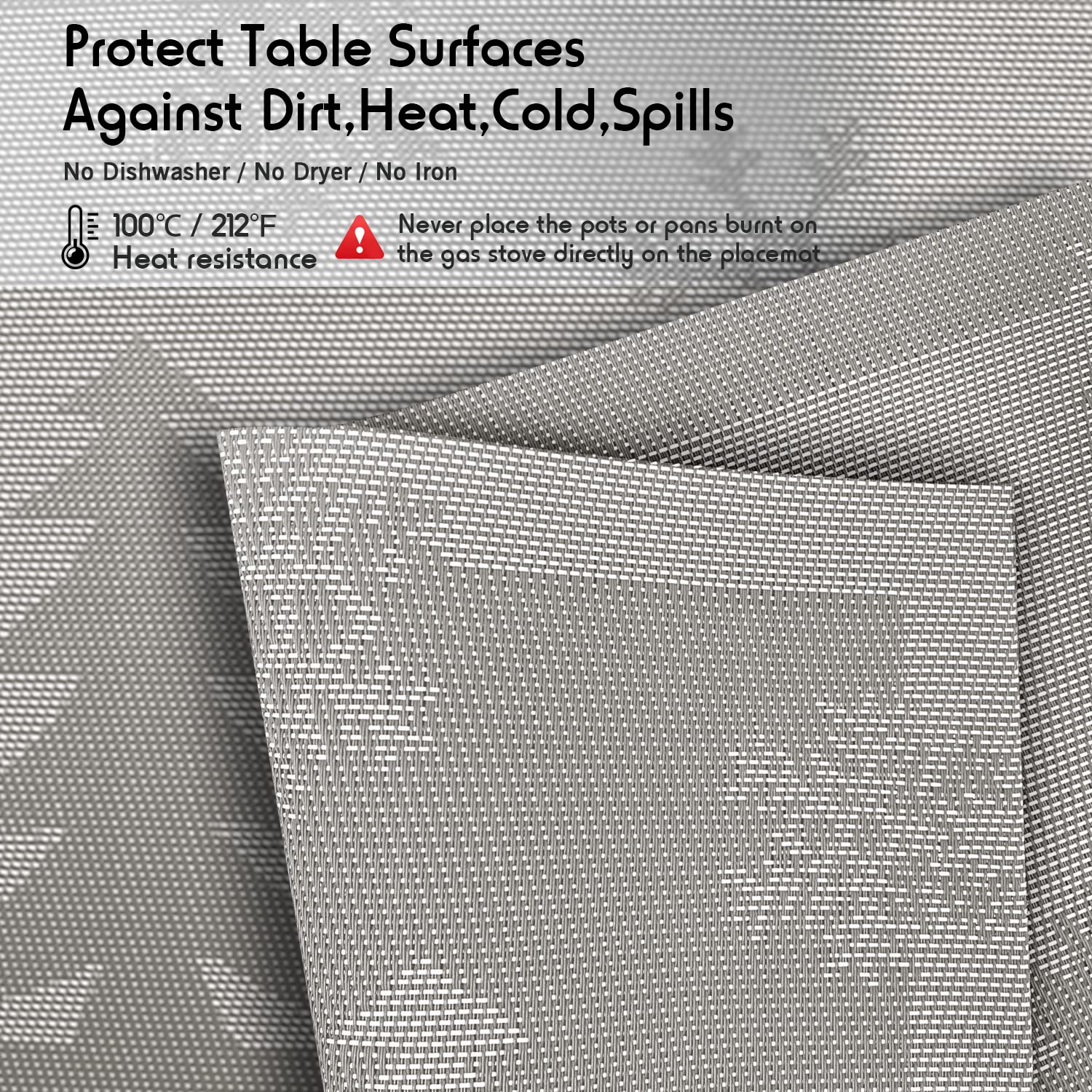 6-Pack Christmas Reindeer Silver Woven Vinyl Non-Slip Placemats - Washable & Anti-Skid Table Mats for Kitchen Dining, Holiday Decor & Family Gatherings