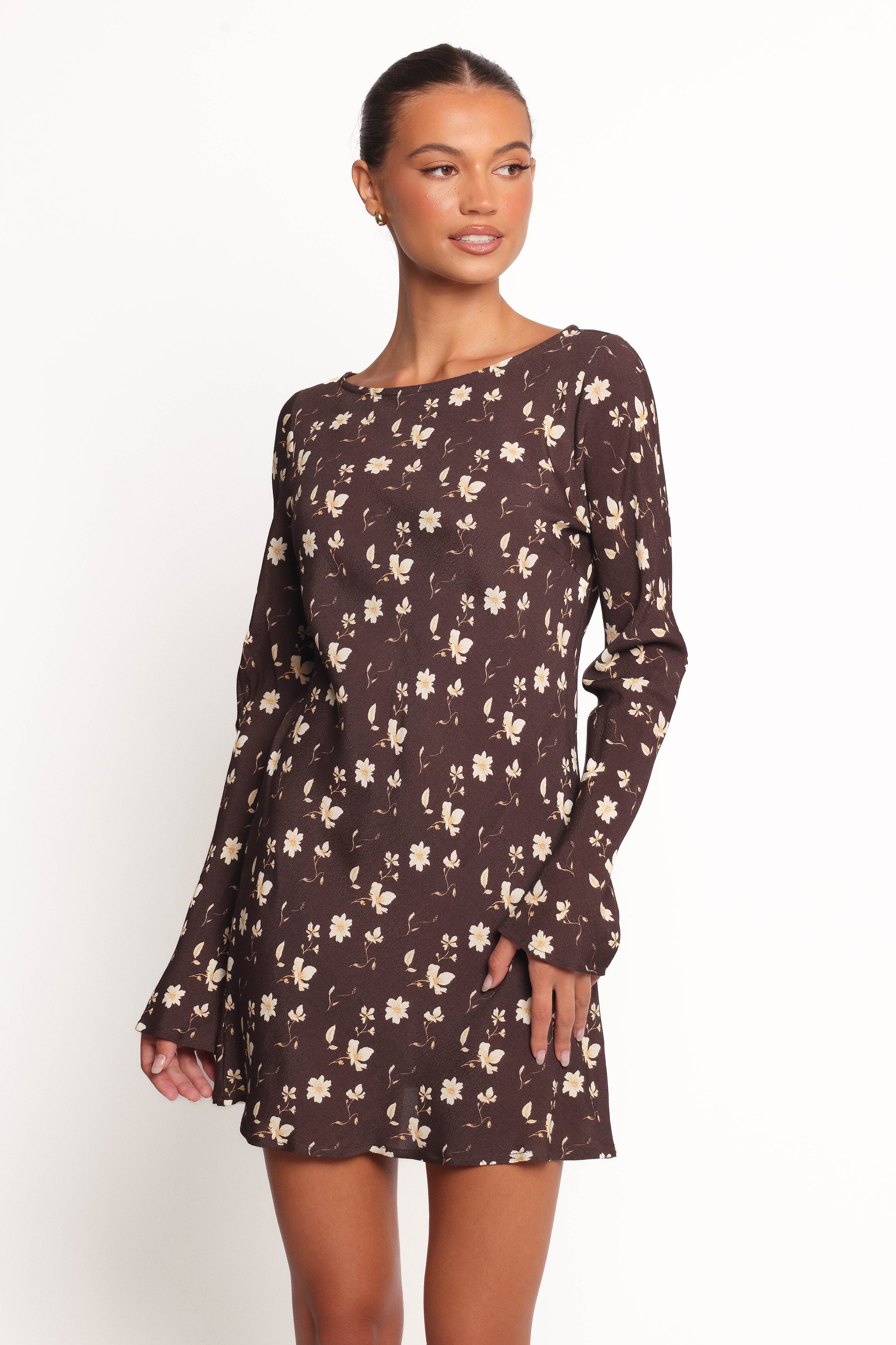 Amity Mini Dress - Brown Floral Print Summer Dress for Women | Casual & Party Wear | Perfect for Beach, Vacation & Date Nights