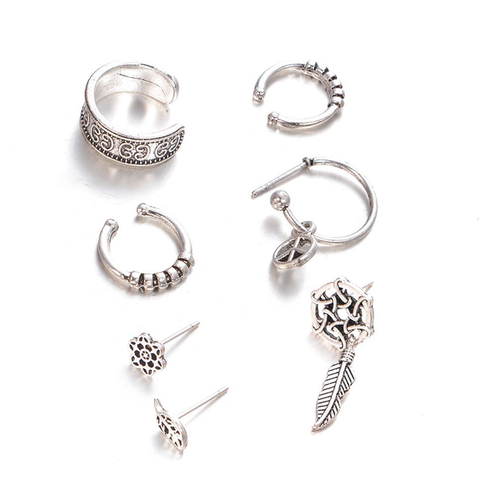 7Pcs/Set Dream Catcher Leaf Ear Cuff Stud Earrings for Women - Vintage Boho Jewelry Set - Perfect Gift for Bridesmaids, Birthday & Festival (Clearance Sale) | Boho Chic, Party & Everyday Wear