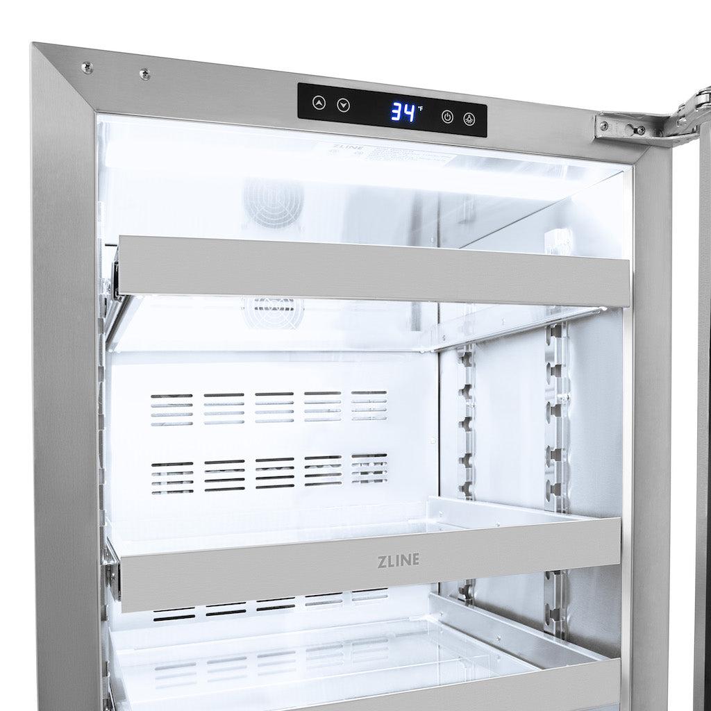 ZLINE Autograph Edition 24 Inch Touchstone 151 Can Beverage Refrigerator - Stainless Steel Glass Door with Champagne Bronze Handle - Compact Wine & Beer Cooler for Home Bar, Kitchen, or Office Use (RBSOZ GS 24 CB)