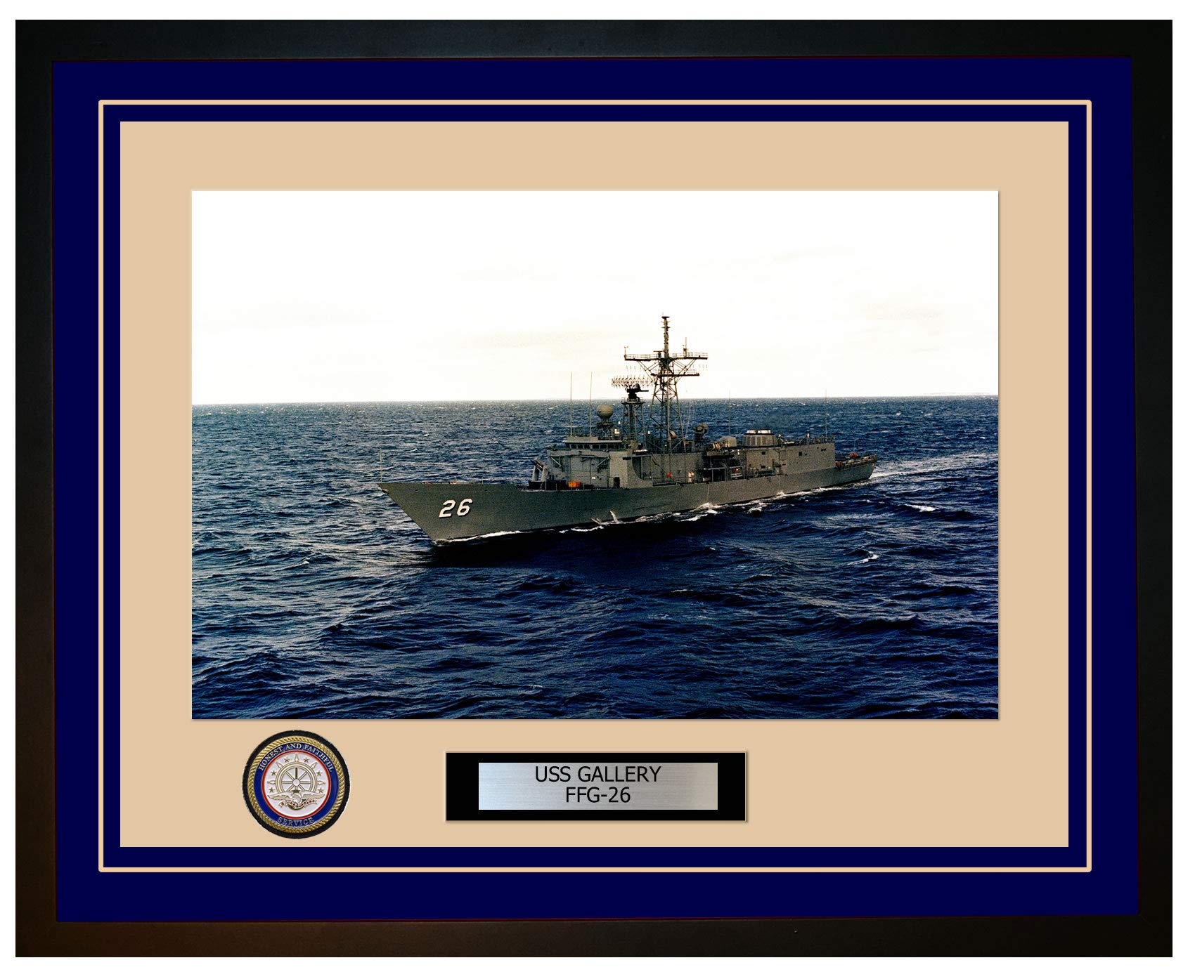 USS Gallery FFG-26 Framed Navy Ship Photo - Premium Blue Wooden Frame - Perfect for Military Home Decor, Navy Veteran Gifts & Office Wall Art