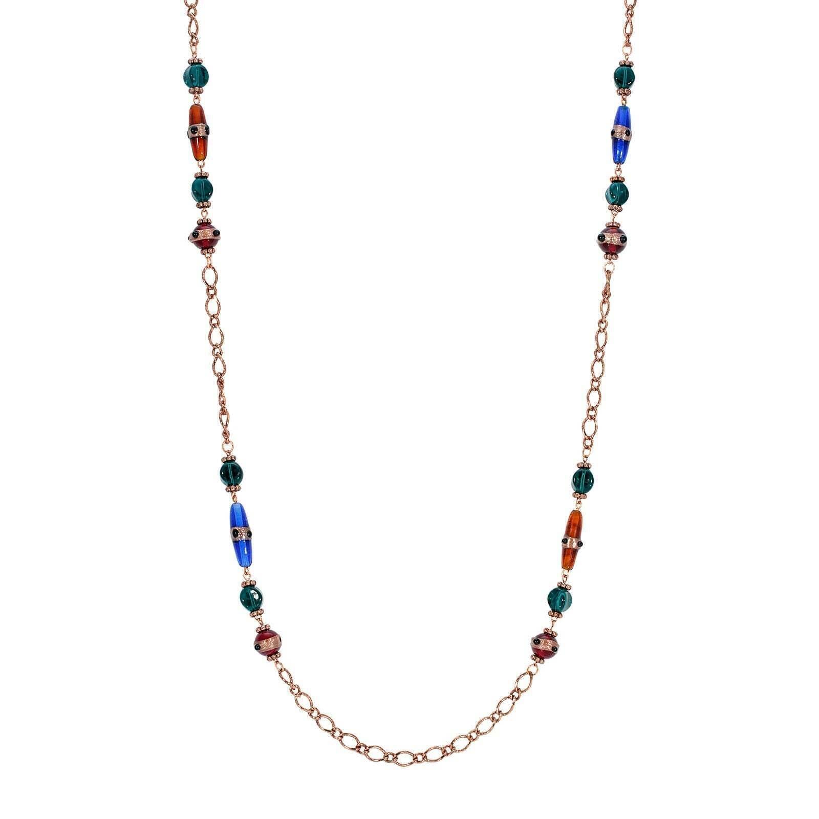 1928 Bohemian Multi-Color Beaded Strand Necklace - 36