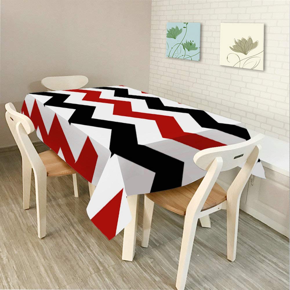 Stylish Black White Red Chevron Wave Pattern Tablecloth - 52x70 Inch Rectangle Dining Table Cover for Indoor/Outdoor Use - Perfect for Dinner Parties, BBQs, Picnics & Coffee Tables