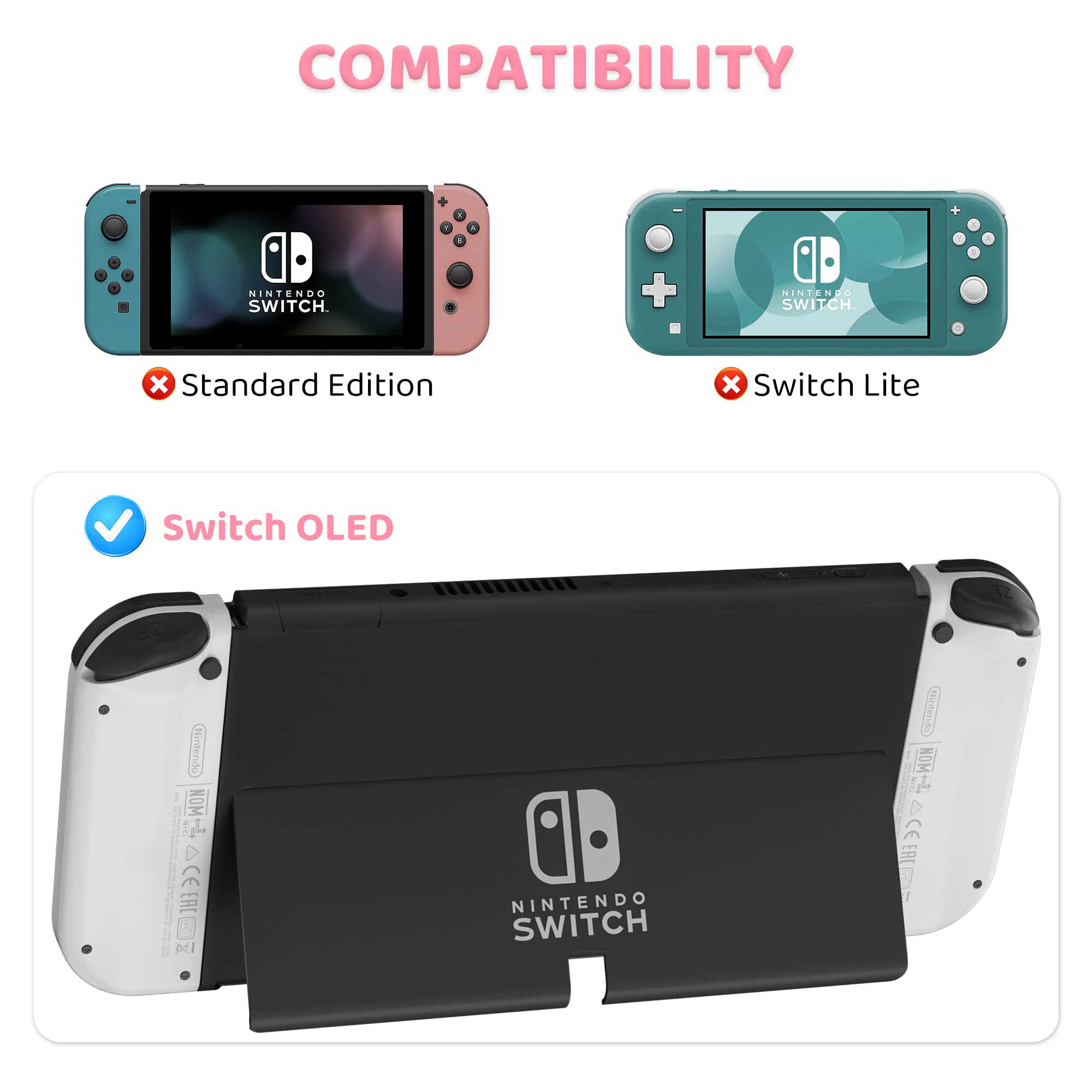 Premium Nintendo Switch OLED Accessories Bundle - Hard Shell Carrying Case with Screen Protector, 4 Thumb Grips & Shoulder Strap for Switch OLED & Joy-Con Controllers (Pink) - Perfect for Travel, Gaming On-The-Go & Console Protection