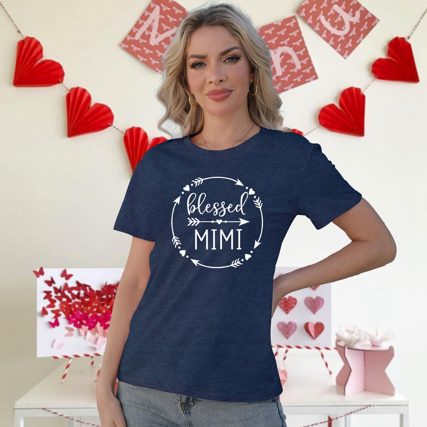 Blessed Grandma T-Shirt for Women - Heart Graphic Tee - Perfect Grandma Gift - Comfortable Cotton Top - Green - Ideal for Mother's Day, Family Reunions & Grandparents Day Celebrations