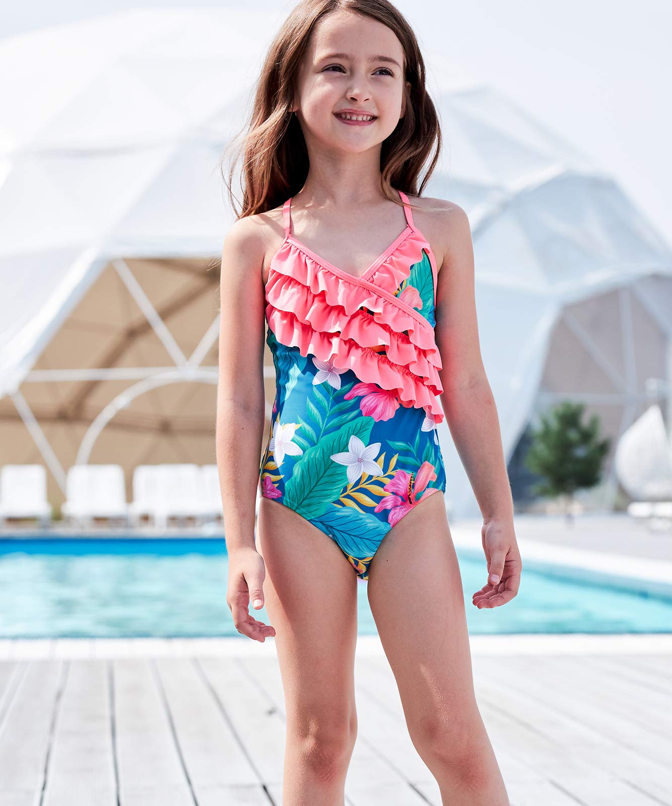 Hawaiian Ruffle One Piece Swimsuits for Girls - Cute Floral Bathing Suit for Beach, Pool & Summer Vacations