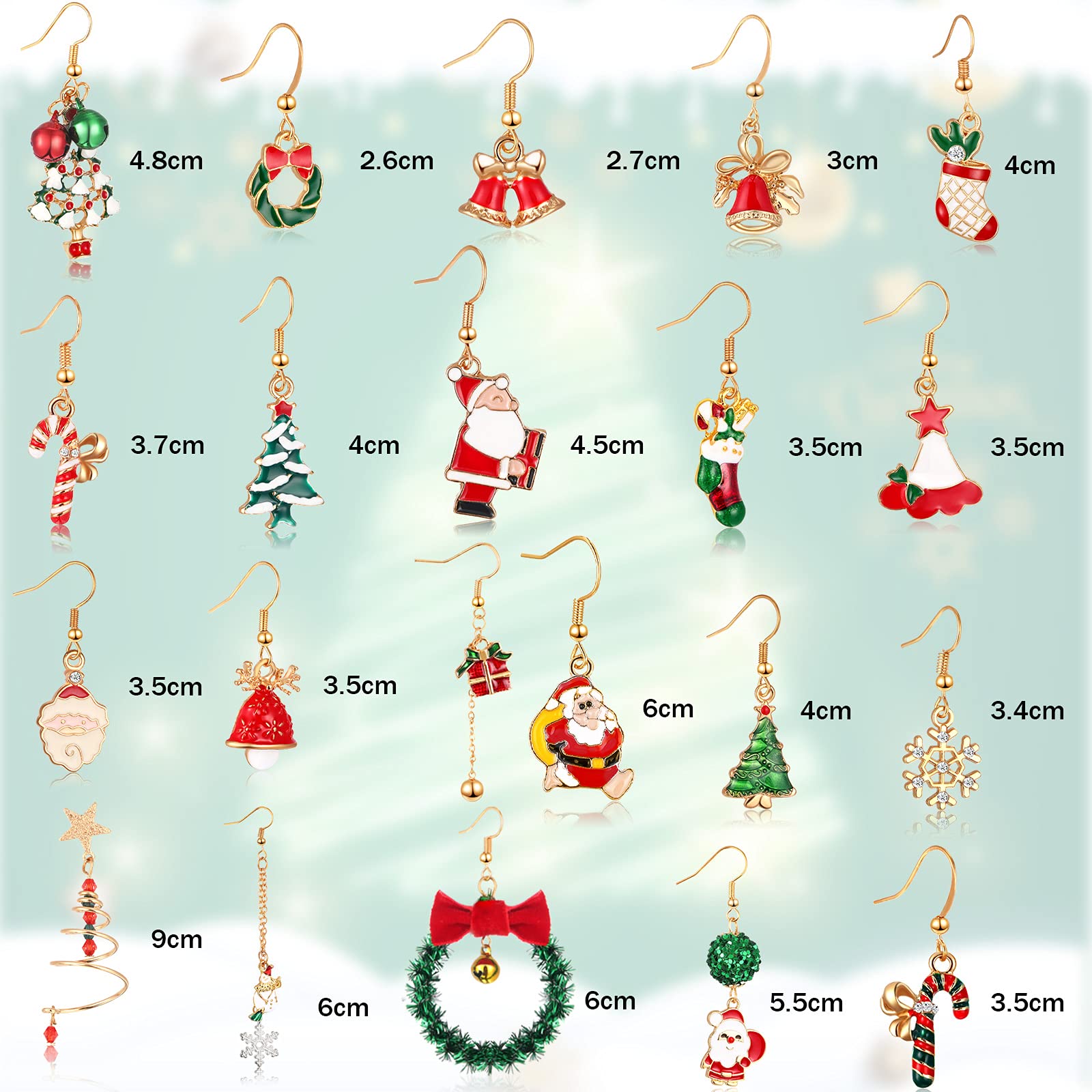 20 Pairs Christmas Earrings Set - Snowflake, Tree, Bell, Reindeer & Candy Cane Stud Earrings for Women | Holiday Party Jewelry for Christmas, Thanksgiving & Winter Celebrations