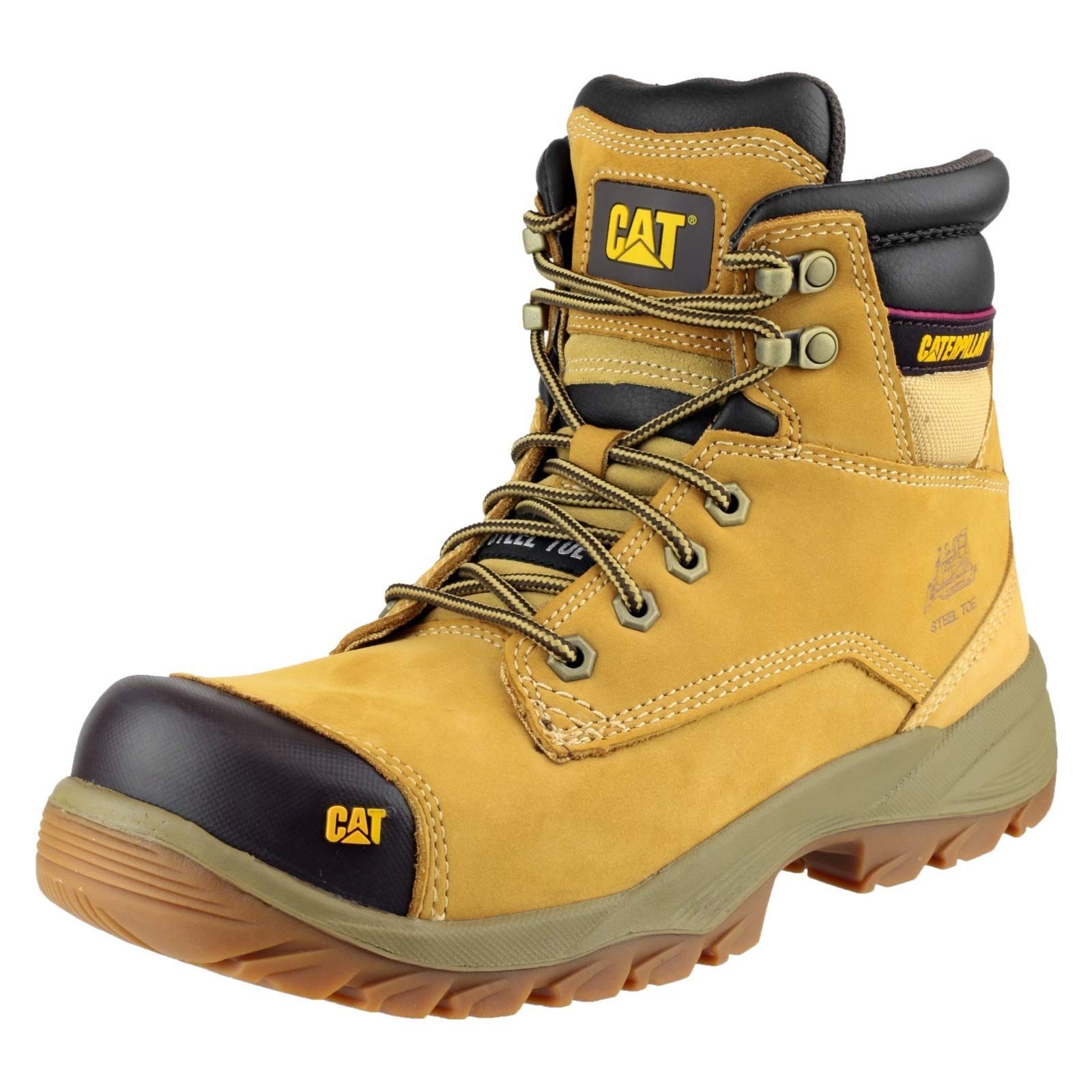 CATERPILLAR Men's Spiro Work Boots - Size 12 UK (Honey Brown) - Durable Safety Footwear for Construction, Hiking & Outdoor Work