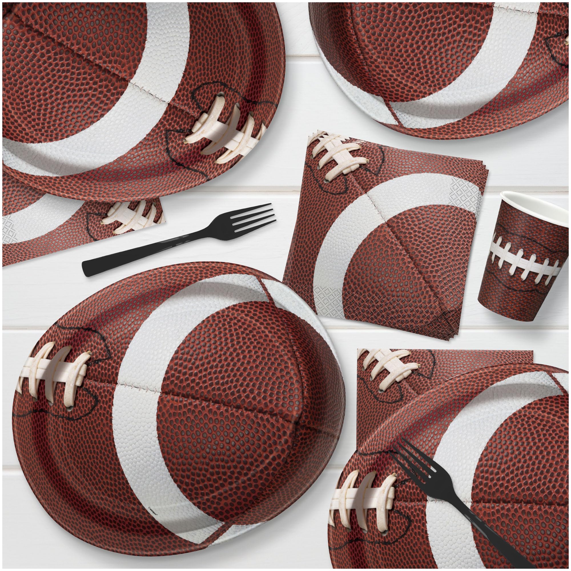 Football Party Supplies Set - 16 Oval Paper Dinner Plates, Luncheon Napkins & Beverage Cups for Game Day Tailgating & Sports Themed Events