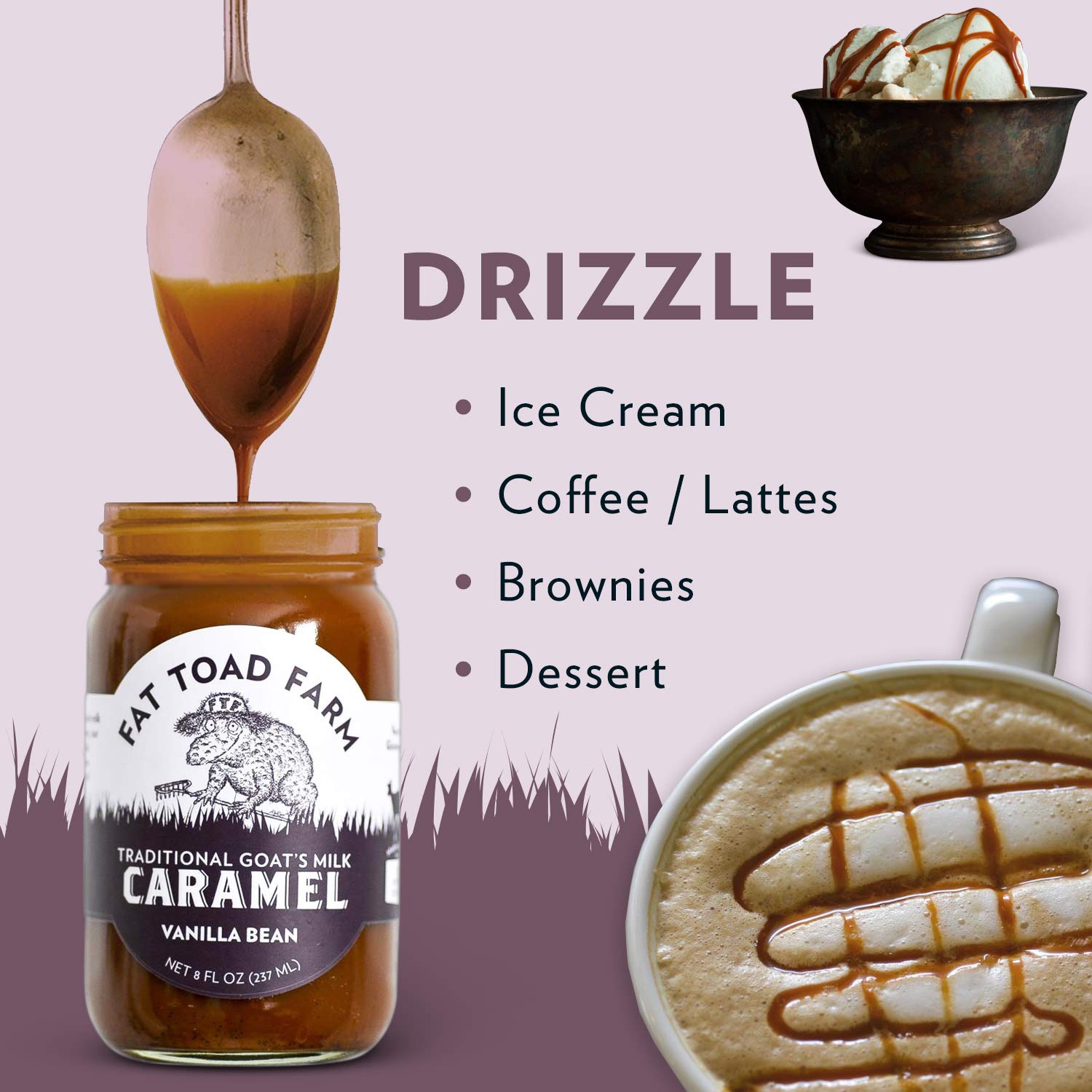 Fat Toad Farm Traditional Goat’s Milk Caramel Sauce - Vanilla Bean Flavor, 8oz Jar, Gluten Free, Dairy Dessert Topping for Ice Cream, Pancakes & Coffee