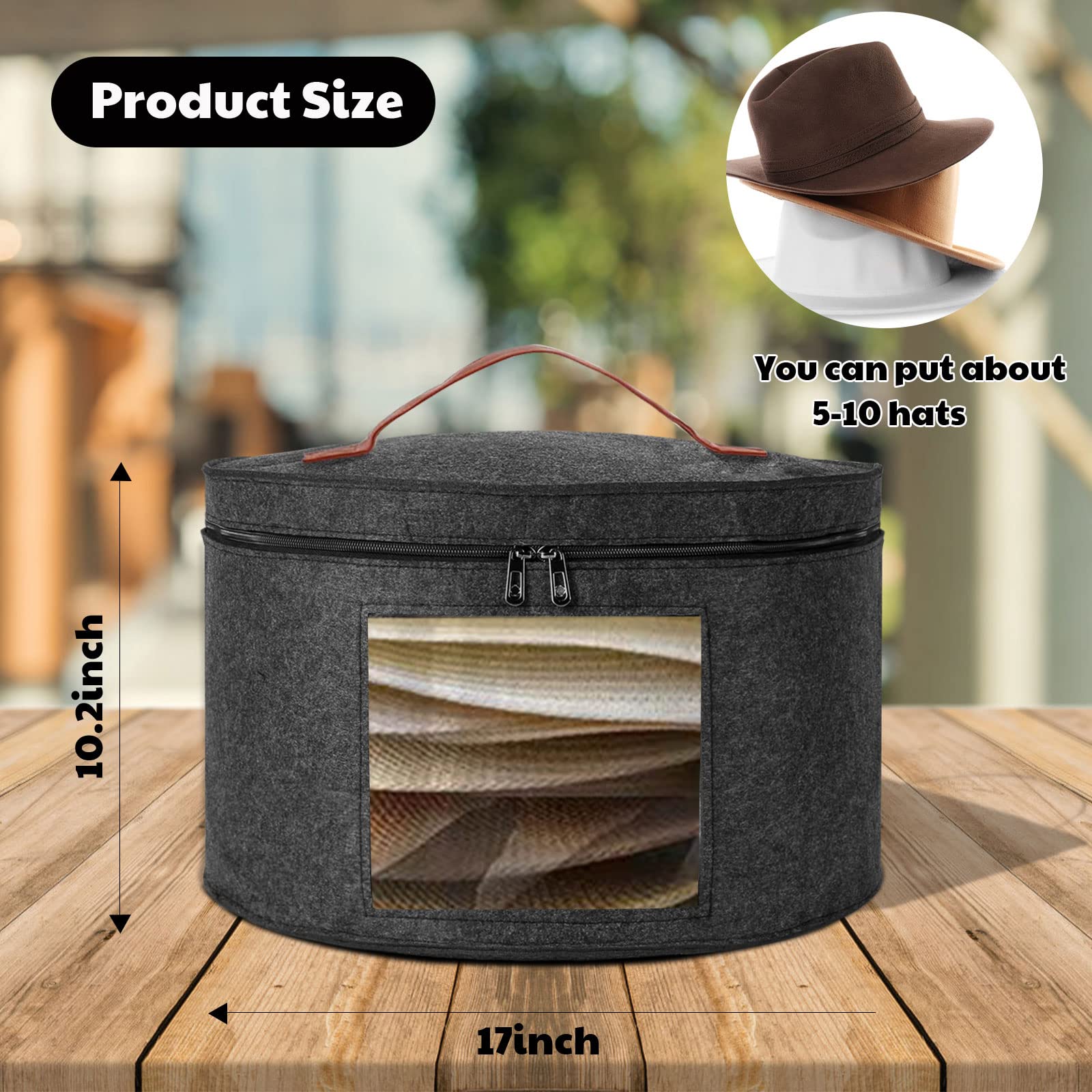 Women & Men Foldable Hat Storage Box - Large Dustproof Round Box for Hats & Toys - Dark Grey