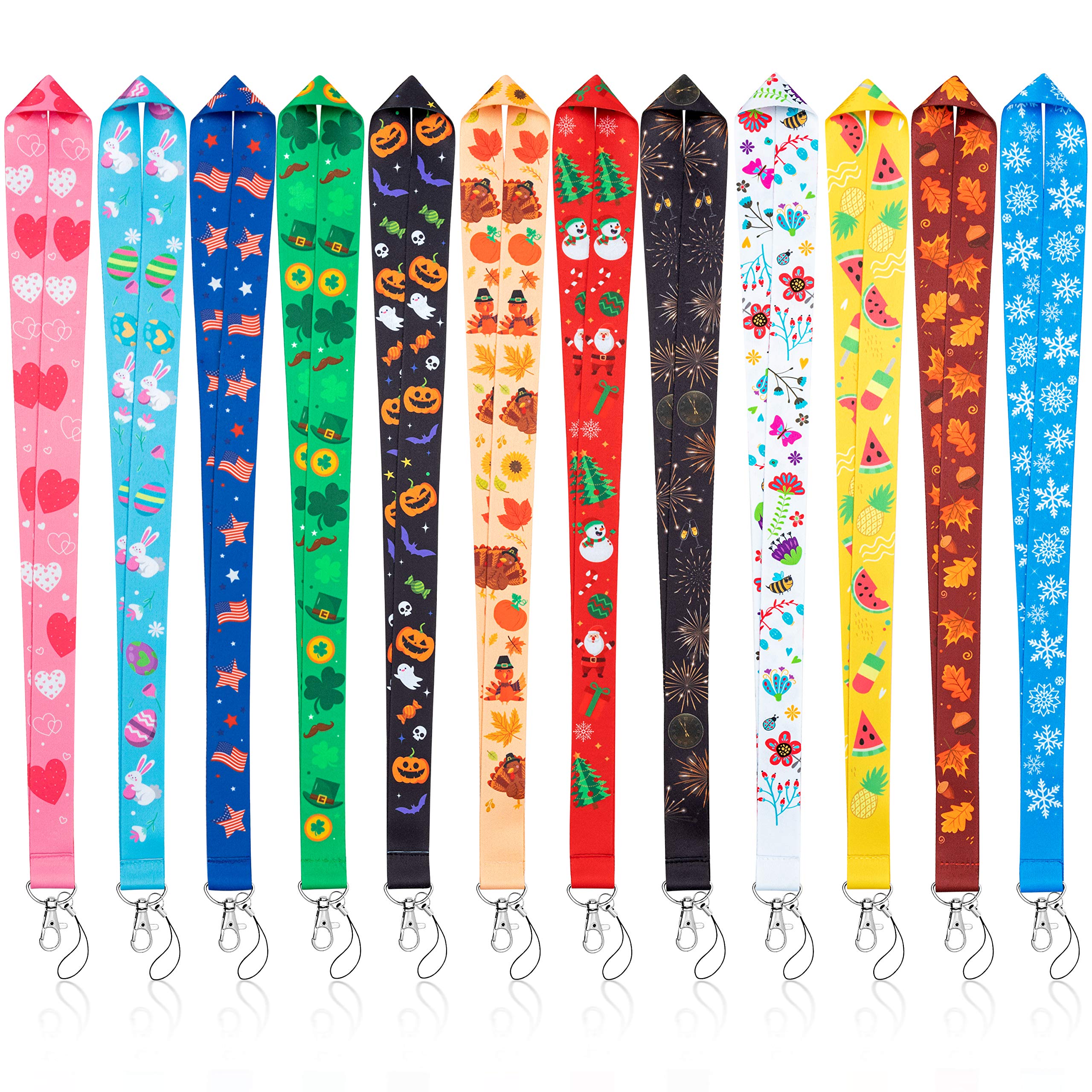 12Pcs Holiday Lanyards with Swivel Hook - Teacher ID Badge Holders for Office & Events