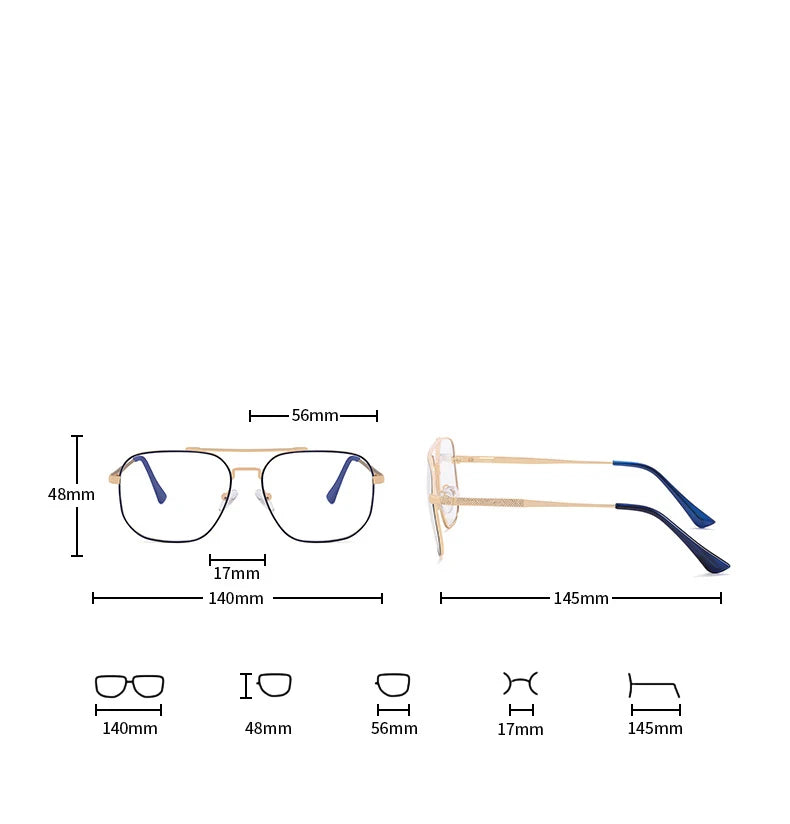 CCspace Unisex Full Rim Large Square Double Bridge Alloy Eyeglasses 57238 - Stylish Lightweight Frame for Men & Women - Perfect for Reading, Work, and Everyday Wear