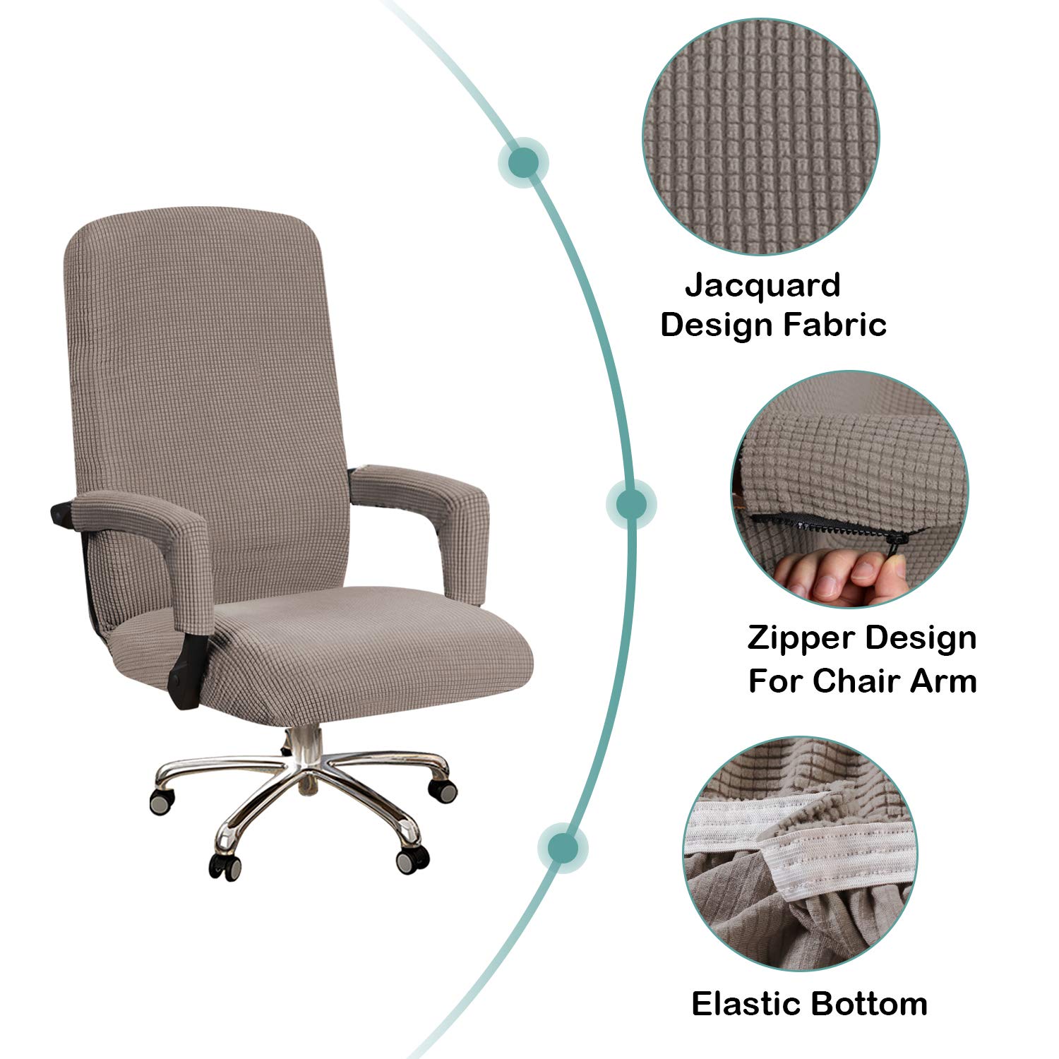 Turquoise Stretch Office Chair Cover with Arms - Universal Removable Computer Chair Slipcover for Desk & Rotating Chairs - Pet-Friendly Taupe Fabric for Dogs & Cats - Perfect for Home Office, Gaming & Workspaces