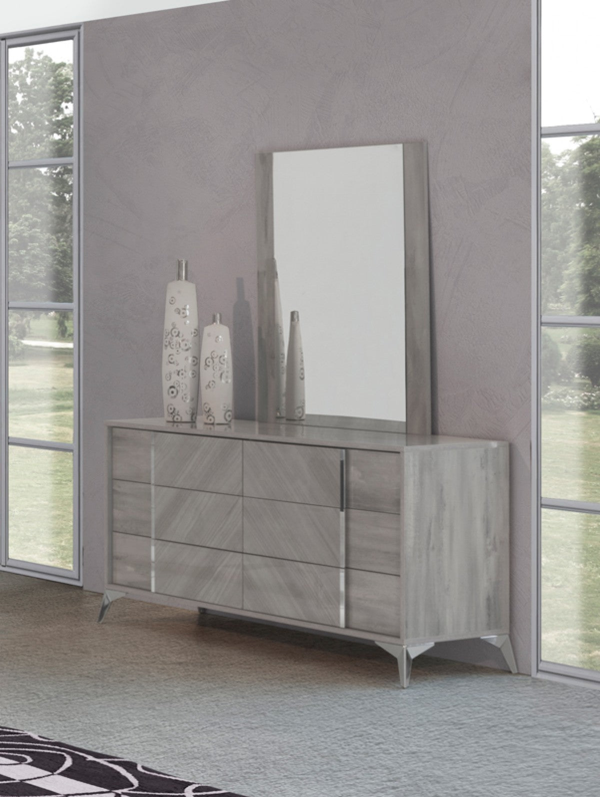 Modern Grey Dresser - Italian Style Bedroom Dresser with 6 Drawers, Solid Wood Construction - Perfect for Bedroom Storage, Closet Organization & Home Decor