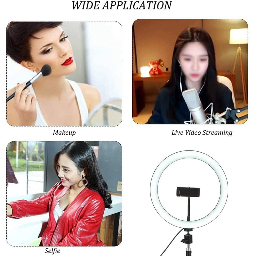 NZDY 10 Inch LED Selfie Ring Light with Adjustable Tripod - 360° Rotatable, 3 Color Modes, 10 Brightness Levels, USB Powered for Makeup, YouTube Videos & Live Streaming