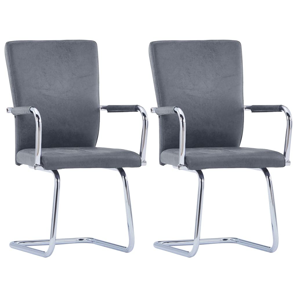 Premium PU Leather Dining Chairs Set of 2 - Modern Cantilever Side Chairs with Faux Suede Upholstery in Gray for Kitchen, Living Room & Restaurant Use - Fast Shipping