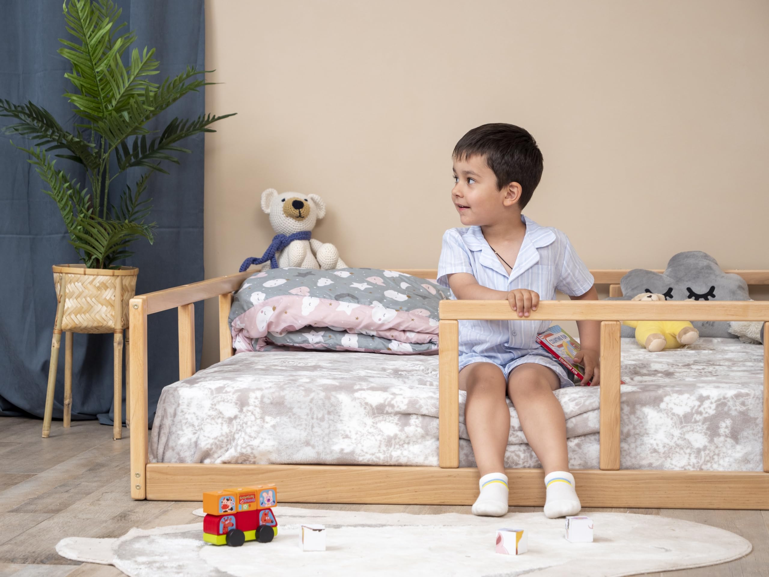Montessori Toddler Floor Bed Twin - Scandinavian Wooden Bed Frame with Safety Rails for Kids - Low Platform Bed for Toddlers - Safe & Stylish Nursery Furniture for Montessori Bedrooms (Model 10) - Perfect for Daytime Naps & Independent Sleep Training