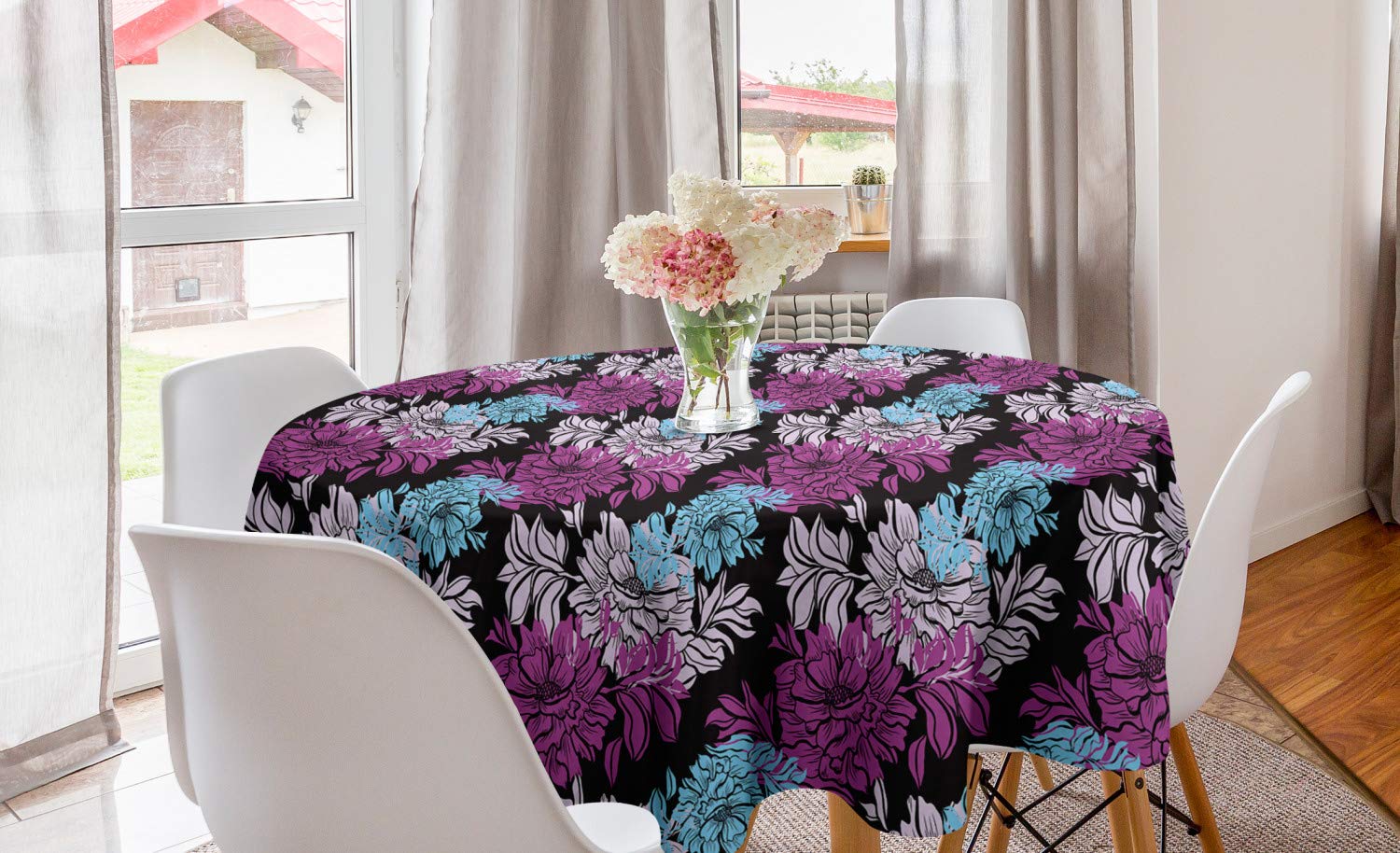 Ambesonne Floral Round Tablecloth 60