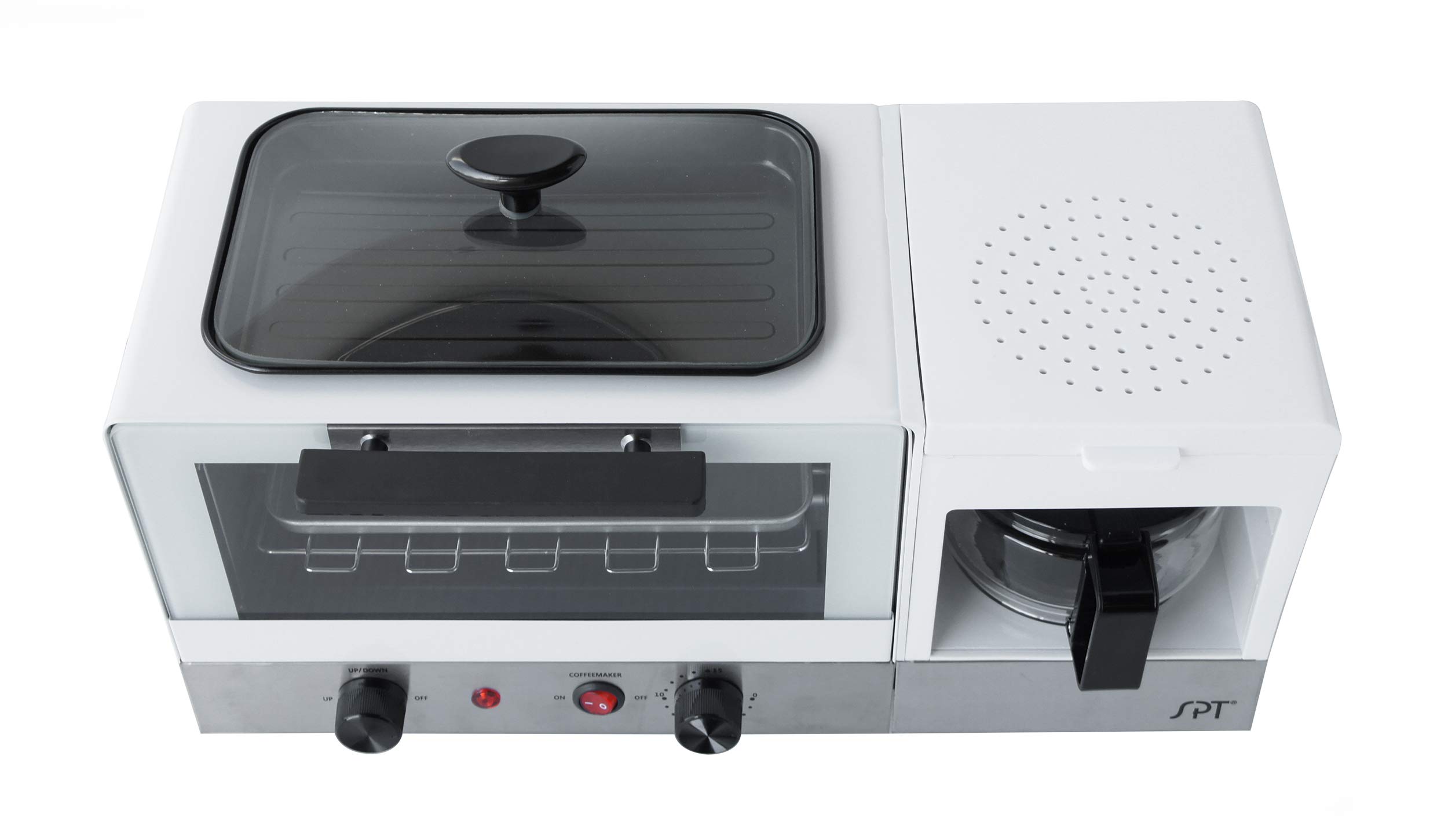 BM-1120W 3-in-1 Breakfast Maker - Stainless Steel & White Electric Sandwich Toaster, Waffle Iron & Panini Press - Perfect for Home, Office & Dorm Room Breakfasts