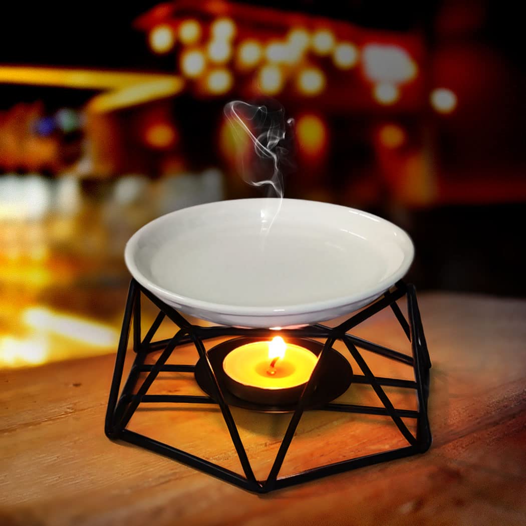 Hexagon Ceramic Tealight Candle Holder - Geometric Essential Oil Diffuser & Aroma Burner for Home Decor, Romantic Gift Idea - Perfect for Bedroom, Bathroom, and Meditation Spaces