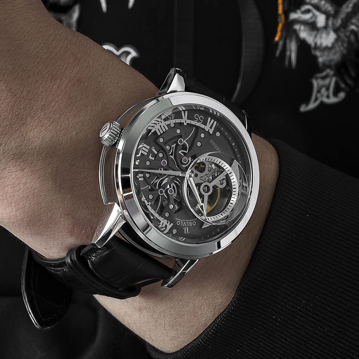 Luxury Rose Gold Men's Automatic Skeleton Watch with Genuine Leather Strap VM-1 - Perfect for Business Meetings, Formal Events & Everyday Wear