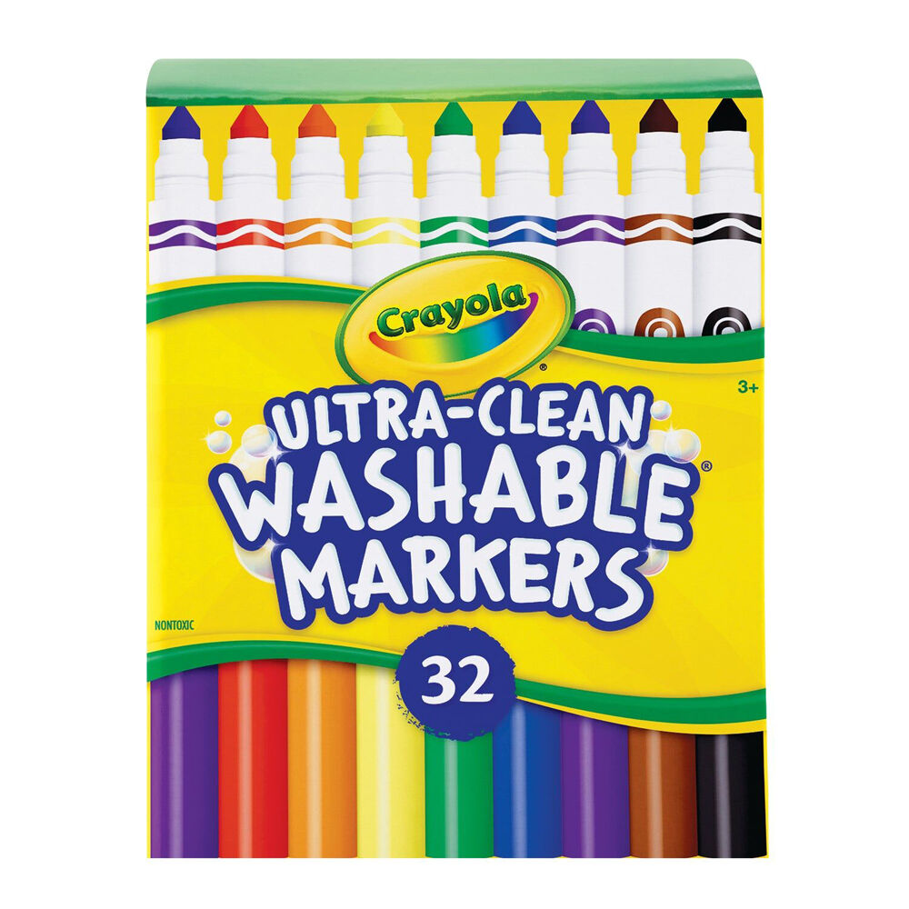 32-Piece Crayola Ultra Clean Classic Washable Markers Set - Non-Toxic, Vibrant Colors for Kids Art Projects, School Supplies & Home Coloring Activities