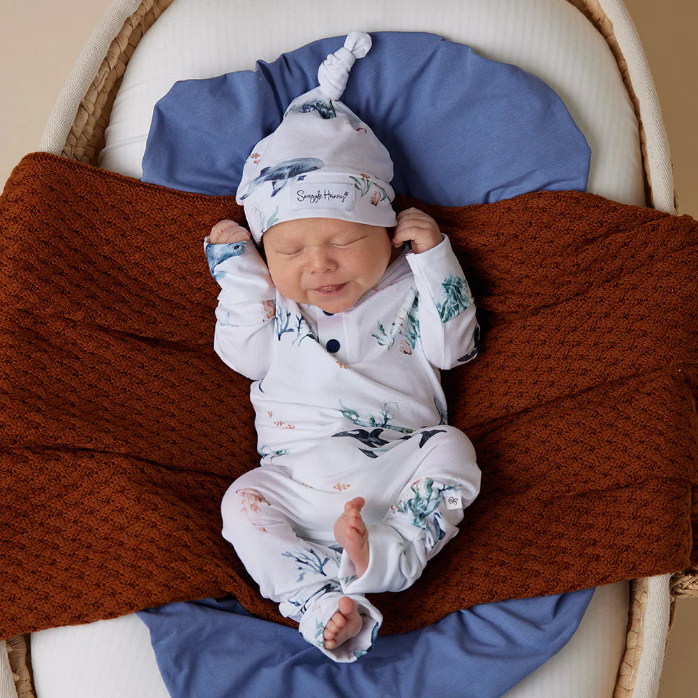 Organic Baby Growsuit - Snuggle Hunny Soft Cotton One-Piece Outfit for Newborns & Infants (Ocean Blue) - Perfect for Playtime, Naptime & Photo Shoots
