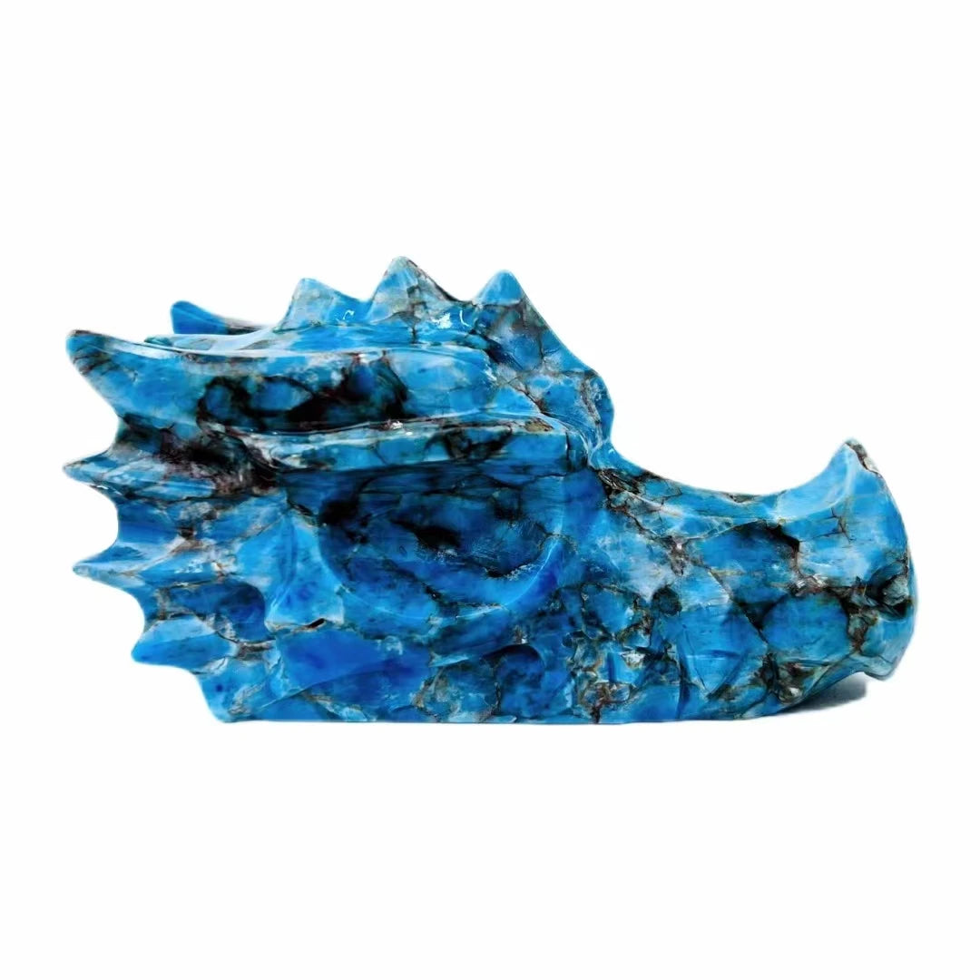 Custom Blue Apatite Crystal Dragon Skull Sculpture - Handcrafted Reiki Healing Stone, Unique Home Decor & Spiritual Gift for Men | Meditation, Feng Shui, Crystal Collection Display
