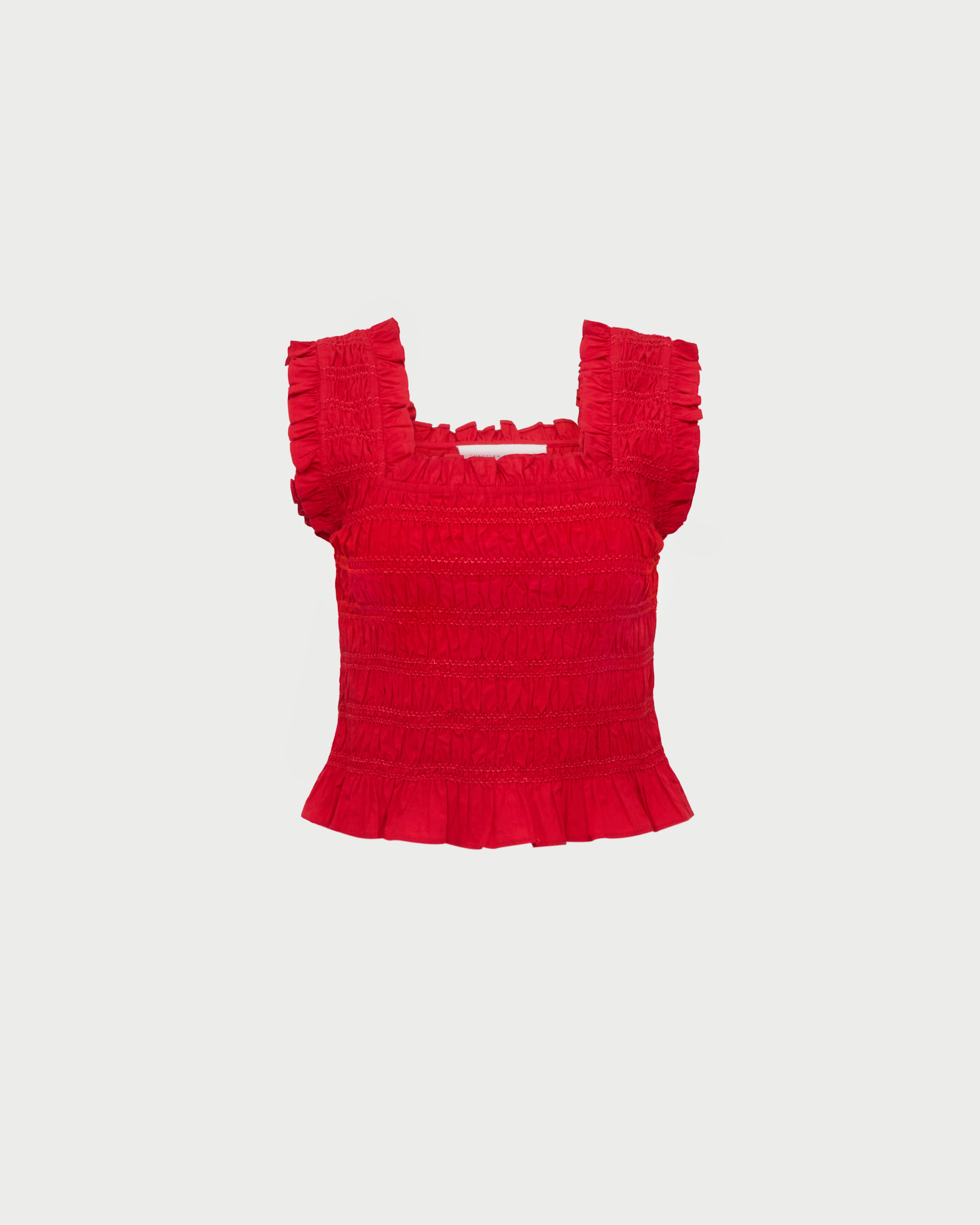 Callie Red Smocked Top for Women - Elegant Ruffled Blouse for Casual & Party Wear - Perfect for Dates, Work & Special Occasions