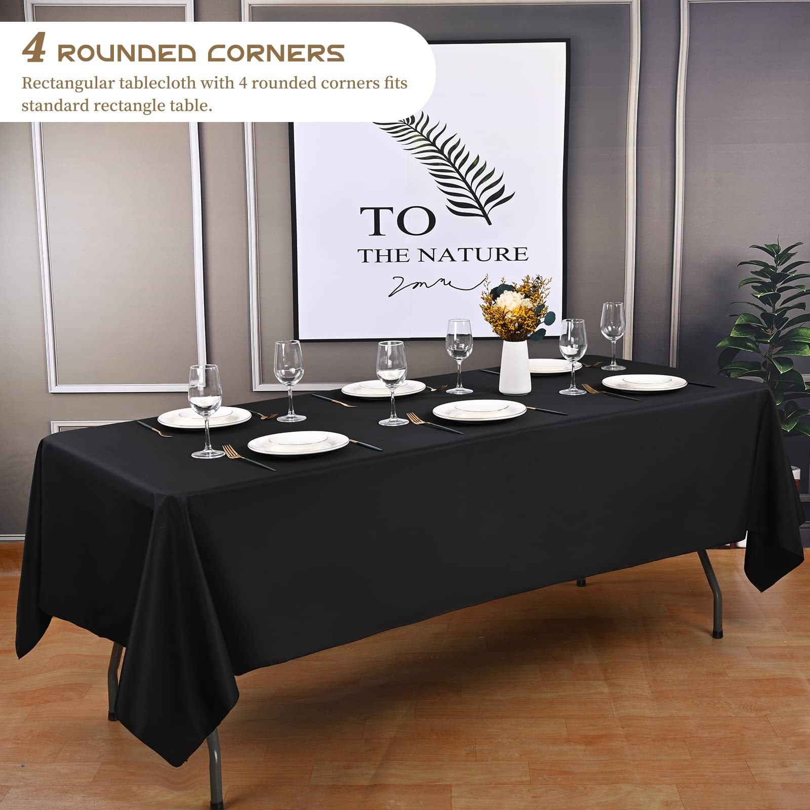 4 Pack Black Tablecloth 60 x 102 Inch - Wrinkle Resistant Washable Polyester Table Cover for 6 Foot Tables | Perfect for Weddings, Dining, Buffet Parties, Camping & Outdoor Events